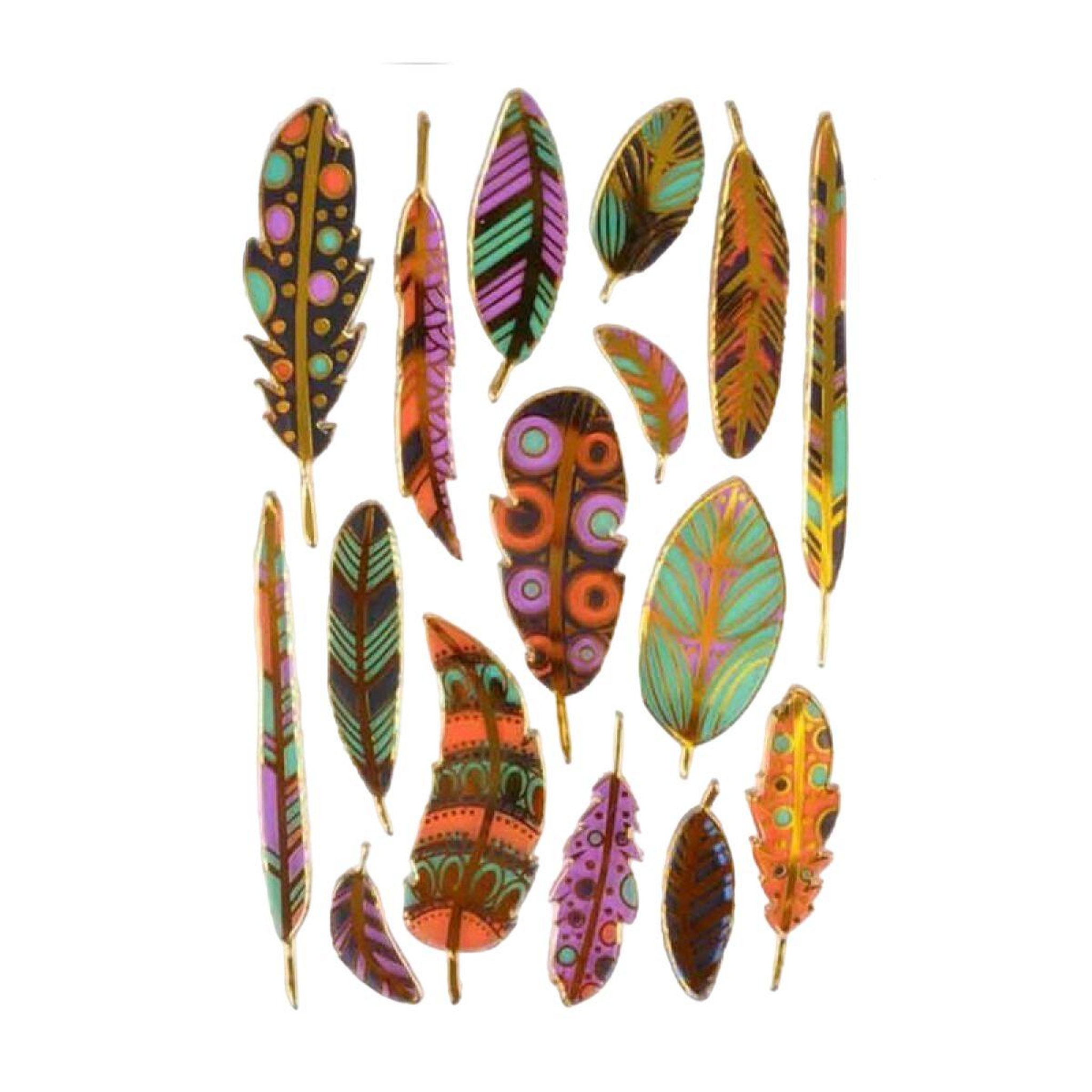 HOMEA Stickers effet métal  plumes  multicolore