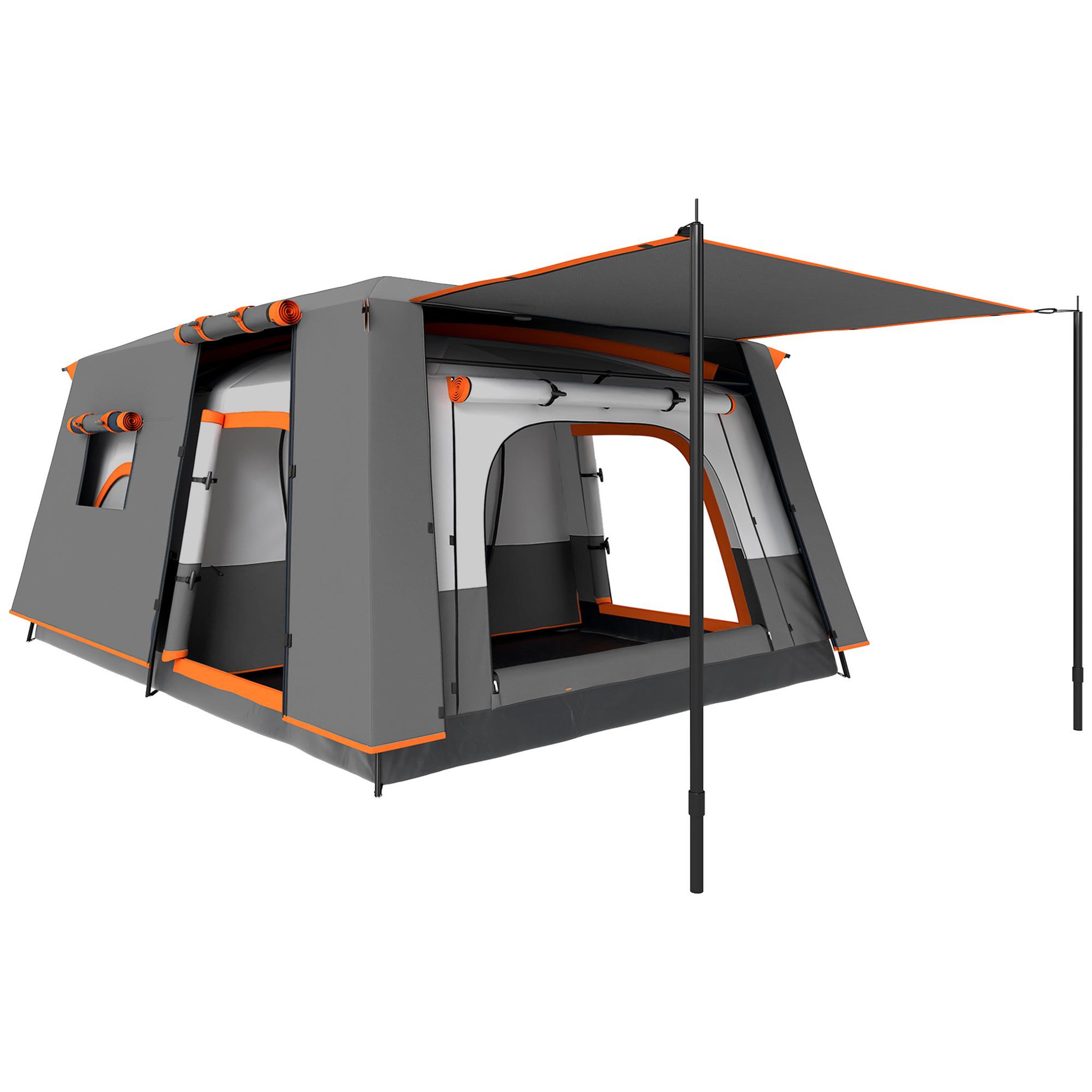Voir la diapositive 1 : OUTSUNNY Tente de camping familiale 4-5 personnes - portes, fenêtres, sac de transport inclus - dim. 4,3 x 3 x 1,95 m - gris