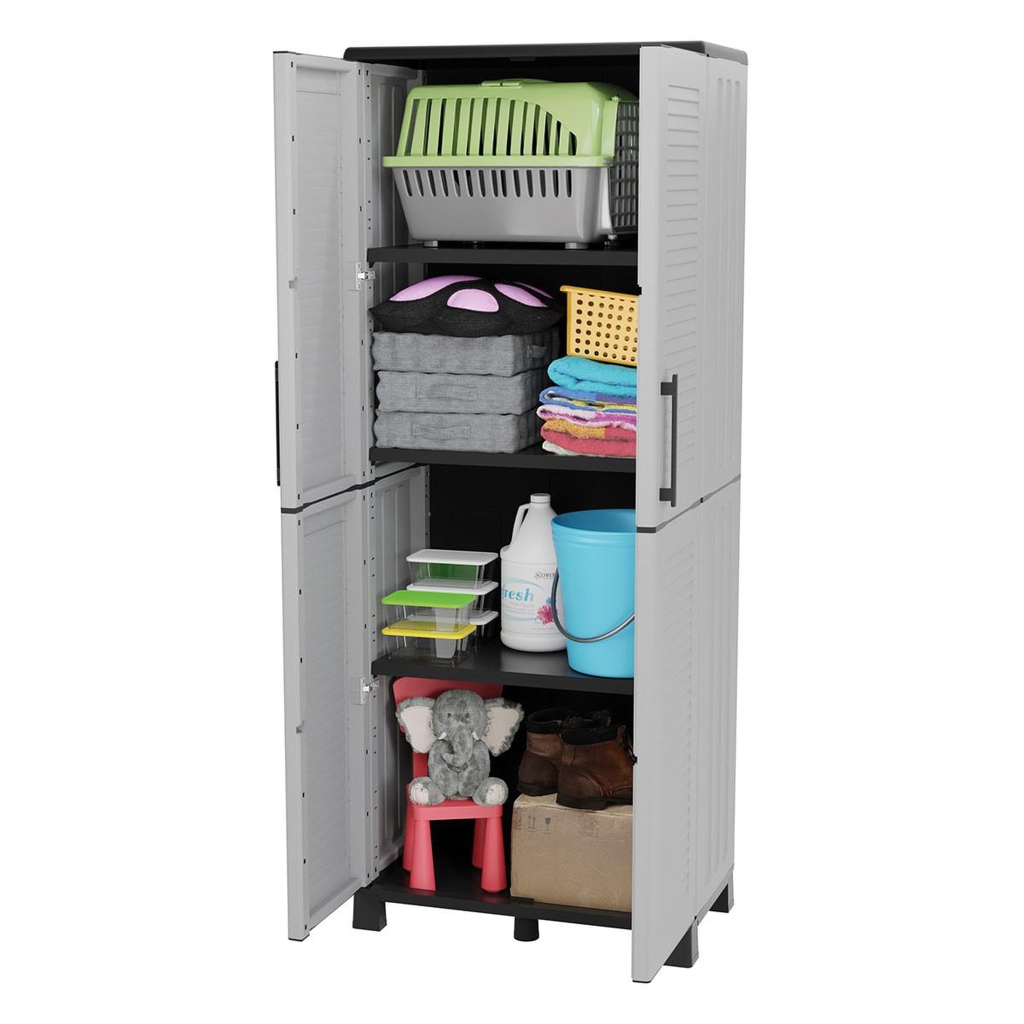 Voir la diapositive 3 : INTEC Armoire de rangement 2 portes 4 etagères grise 68 x 37 x h169 cm 4 pieds intec