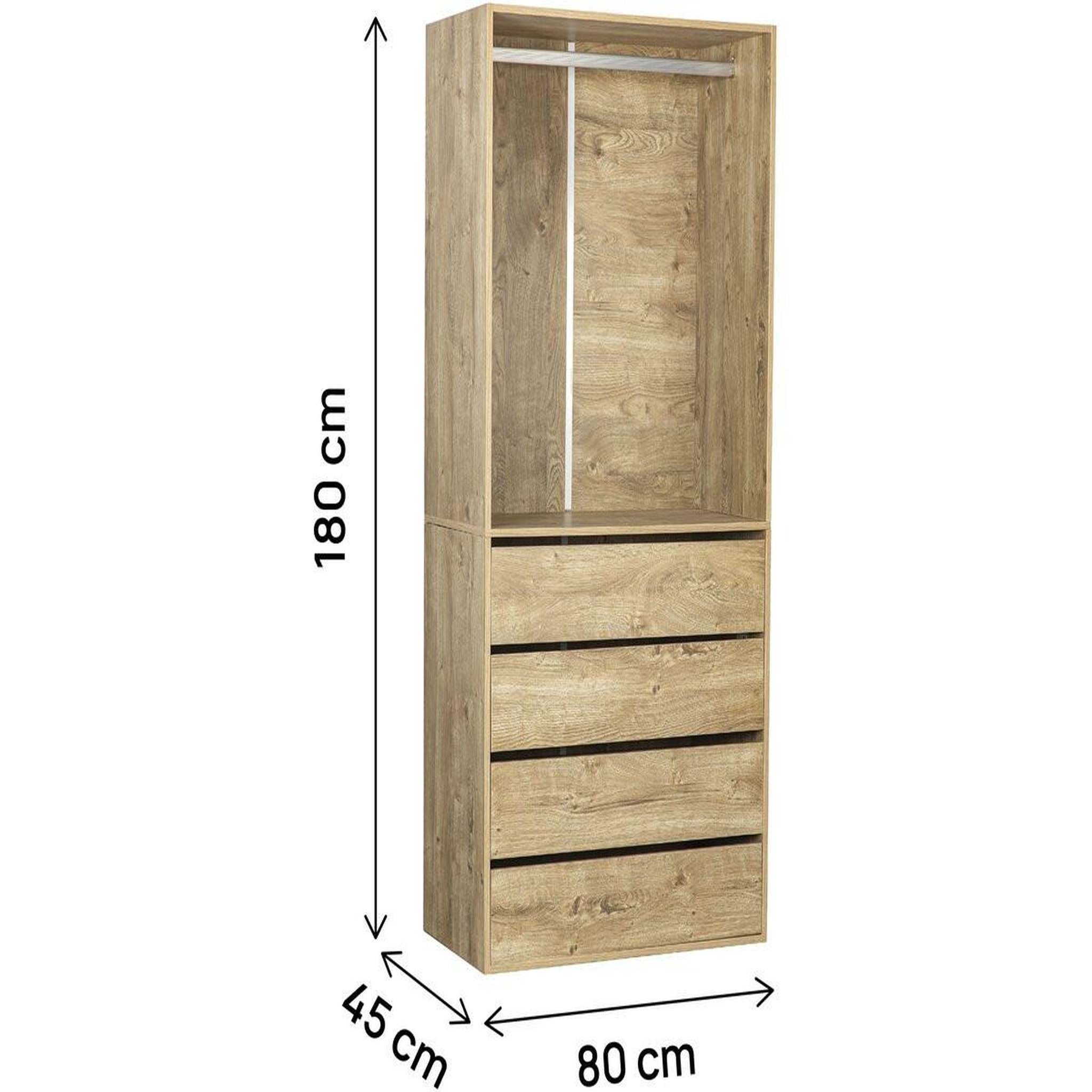 Voir la diapositive 3 : Habitat et Jardin Armoire avec 4 tiroirs et 1 penderie  opéra  - 80 x 45 x 180 cm - beige
