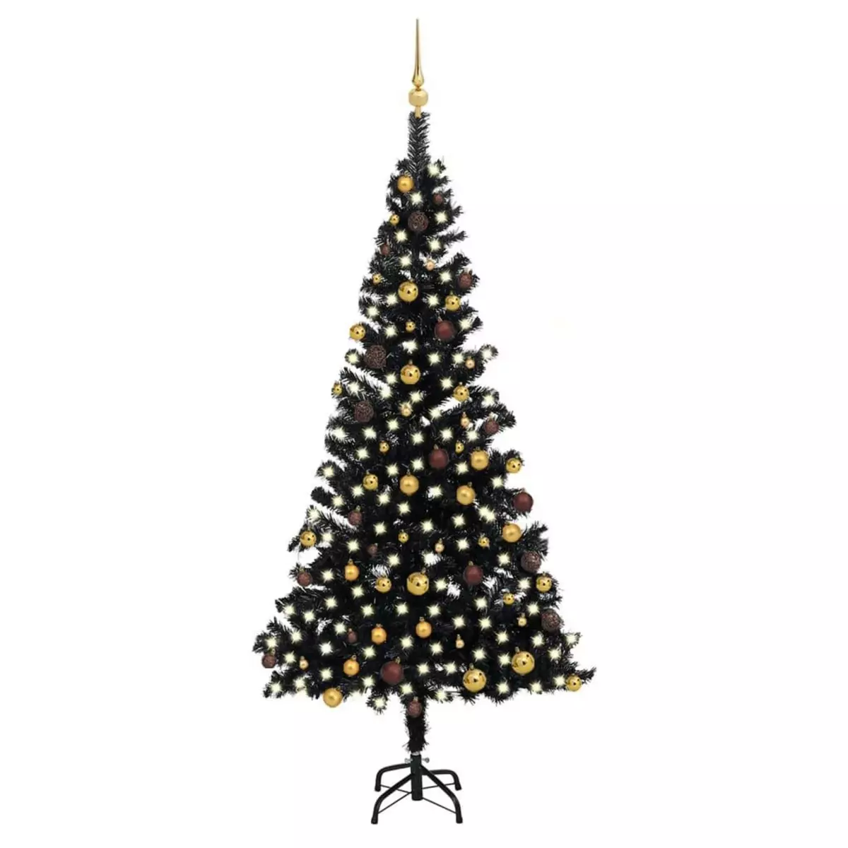 VIDAXL Arbre de Noël artificiel pre-eclaire et boules noir 210 cm PVC