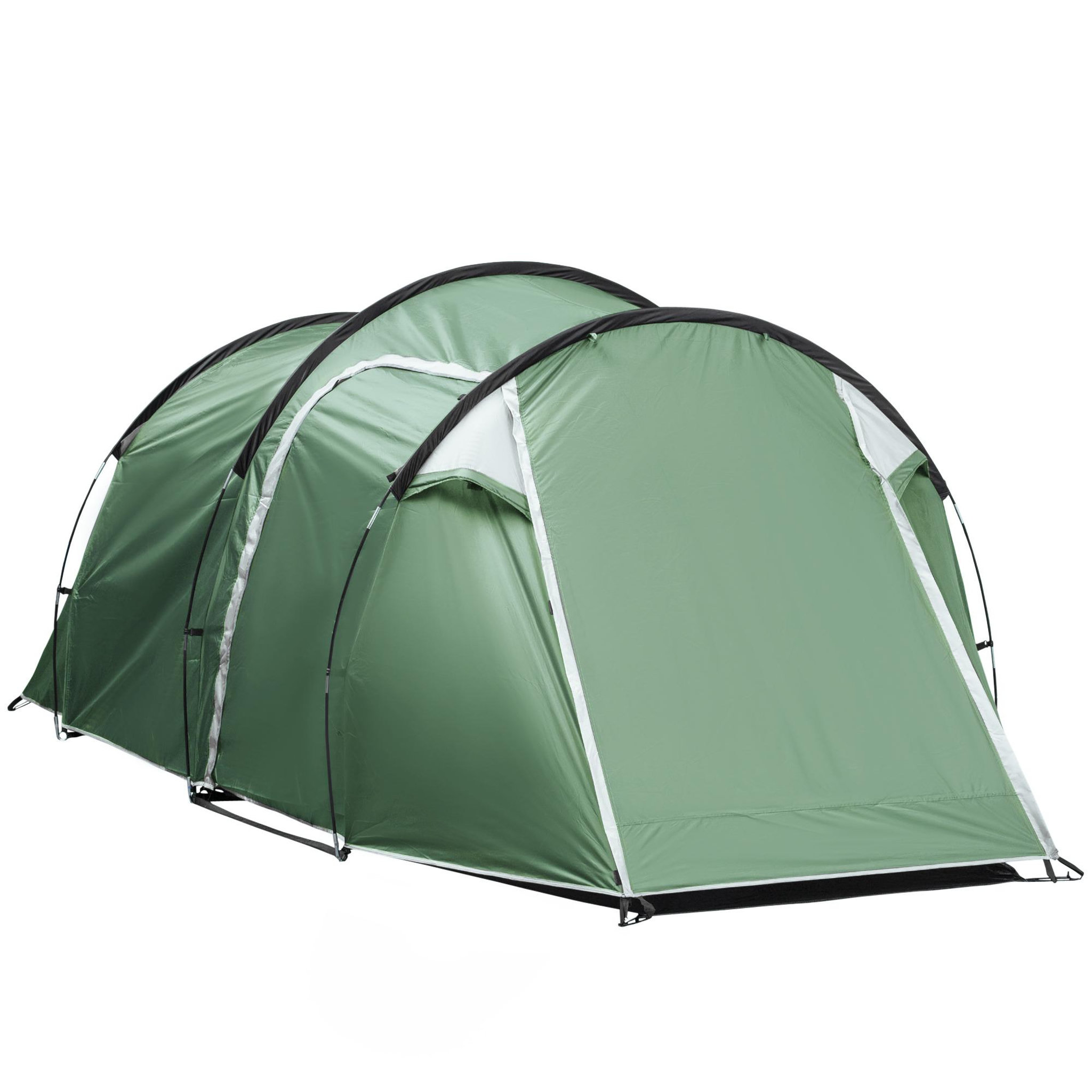 Voir la diapositive 4 : OUTSUNNY Tente de camping 2-3 personnes montage facile 3 portes fenêtres dim. 4,26L x 2,06l x 1,54H m fibre verre polyester PE vert