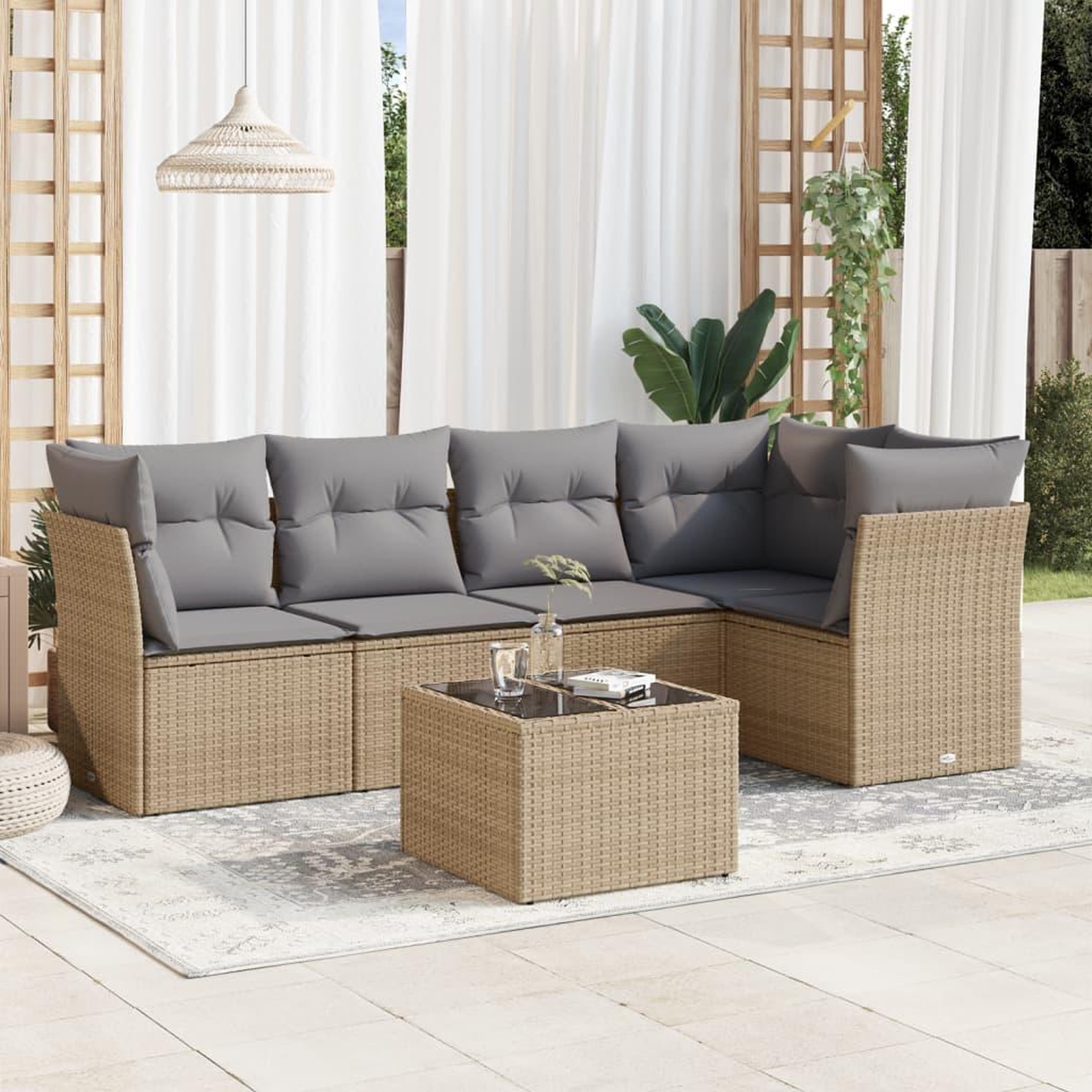 VIDAXL Salon de jardin avec coussins 6 pcs beige resine tressee