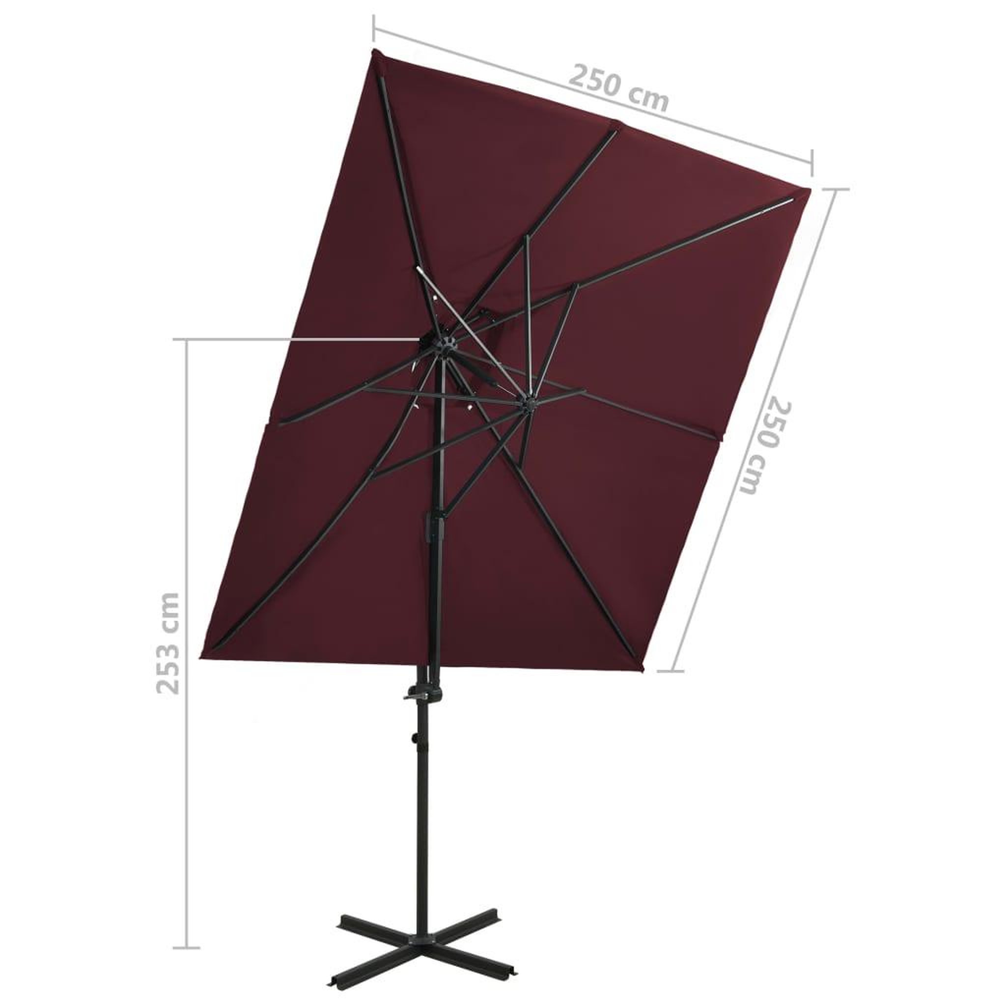 Voir la diapositive 6 : VIDAXL Parasol de jardin en porte-a-faux a double toit rouge bordeaux