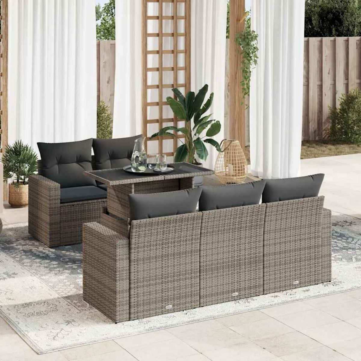 VIDAXL Salon de jardin 6 pcs avec coussins gris resine tressee