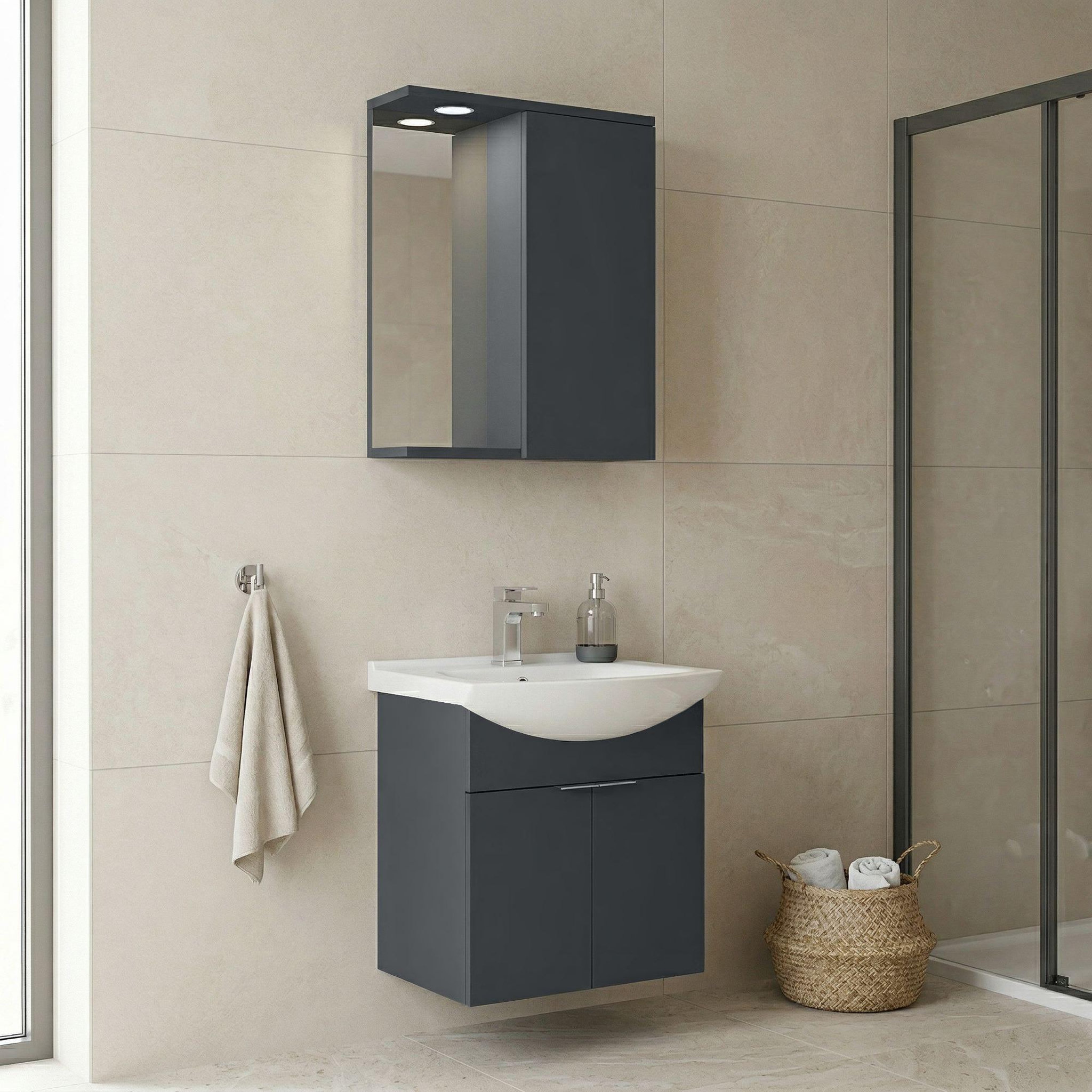 Voir la diapositive 2 : Habitat et Jardin Meuble avec simple vasque et miroir  Purus 55  - 55 x 50 x 58 cm - Matte Anthracite