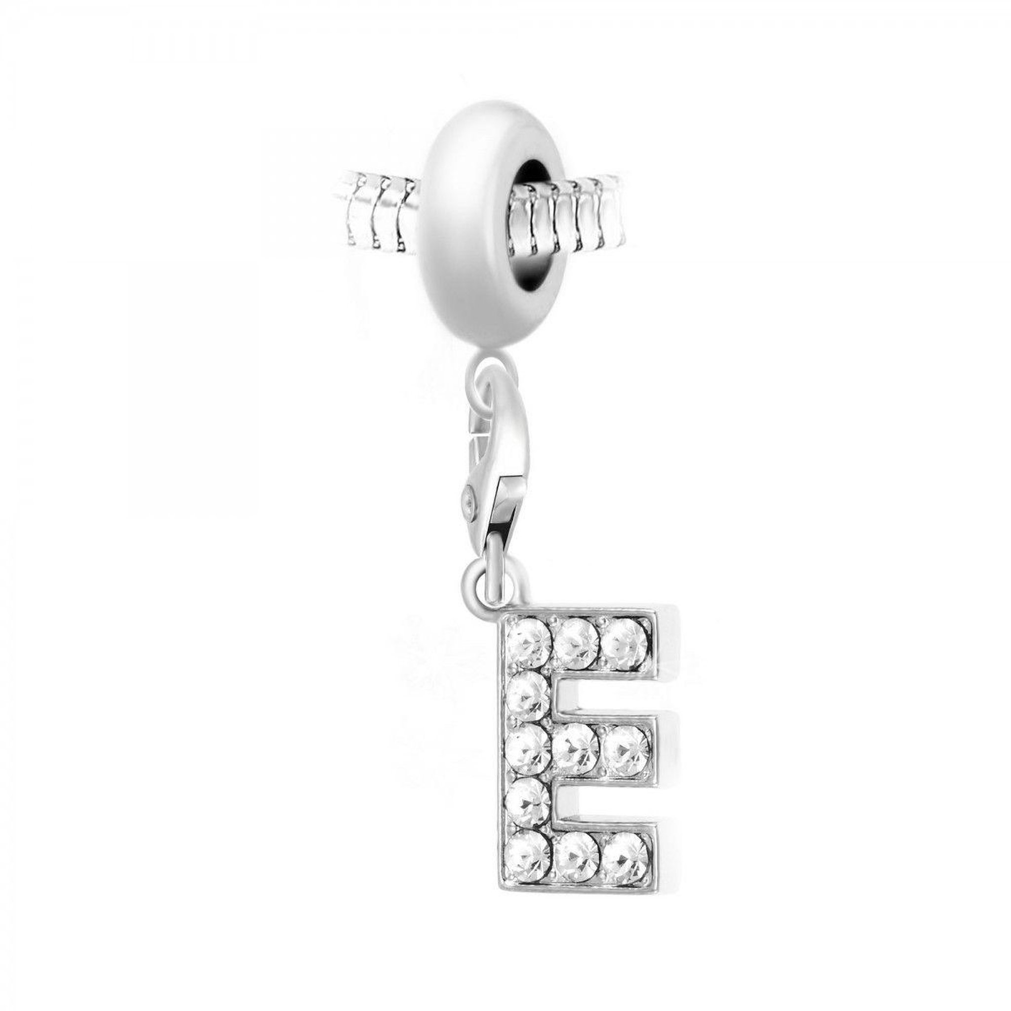 SC CRYSTAL Charm perle SC Crystal en acier avec pendentif lettre E ornée de Cristaux scintillants