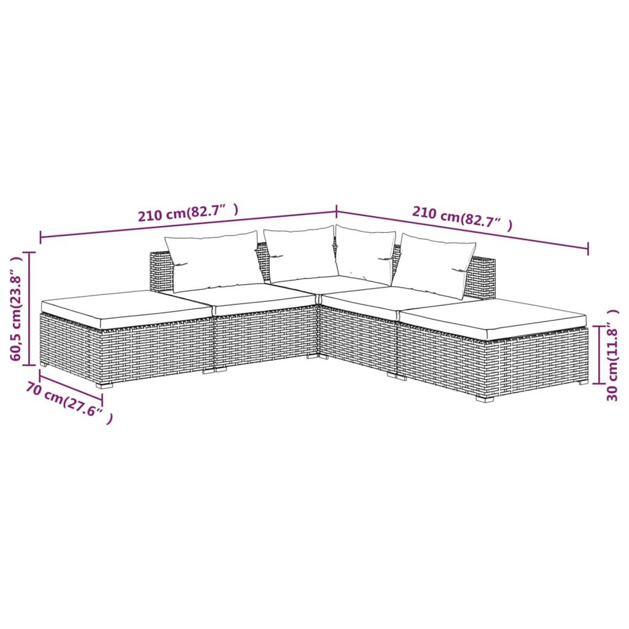Voir la diapositive 6 : VIDAXL Salon de jardin 5 pcs avec coussins Resine tressee Gris