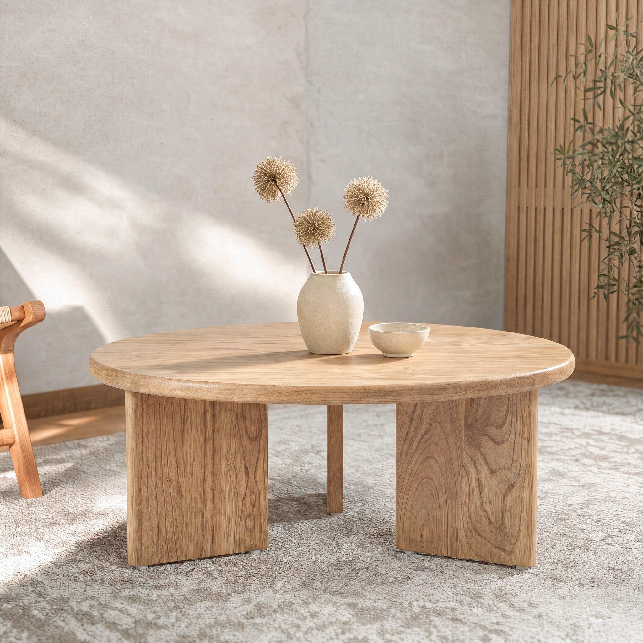 Voir la diapositive 2 : MAISON PAVANE Table basse ronde en bois massif de mindi-galia