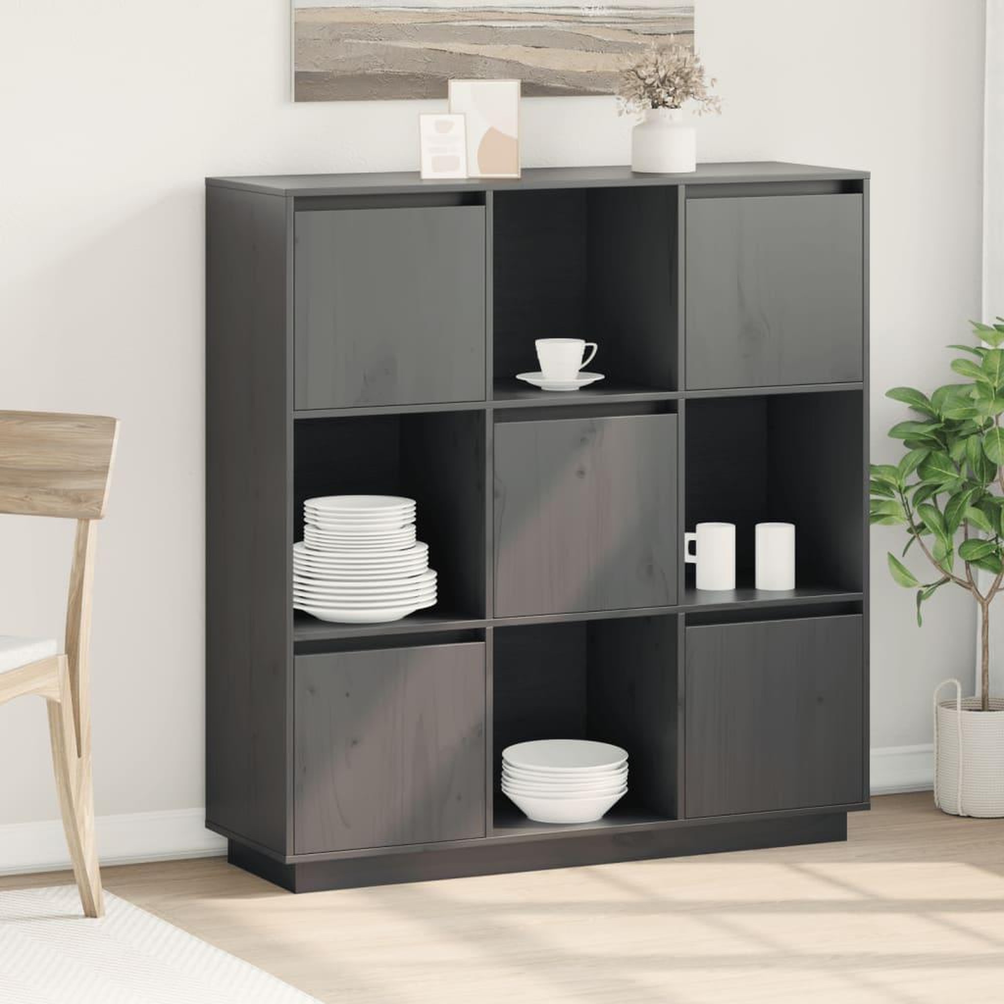 Voir la diapositive 1 : VIDAXL Buffet Gris 110,5x35x117 cm Bois massif de pin