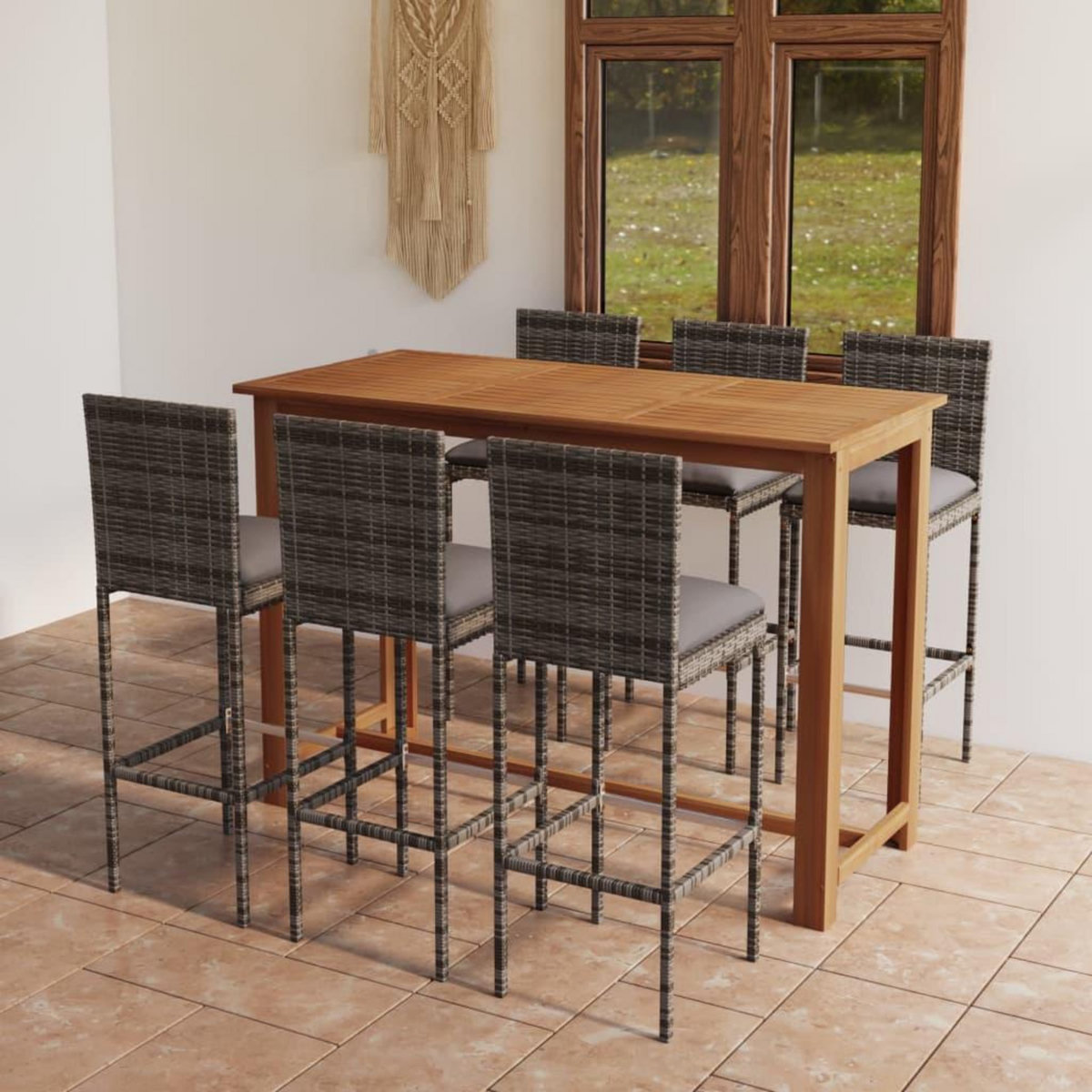 VIDAXL Ensemble de bar de jardin 7 pcs avec coussins Gris
