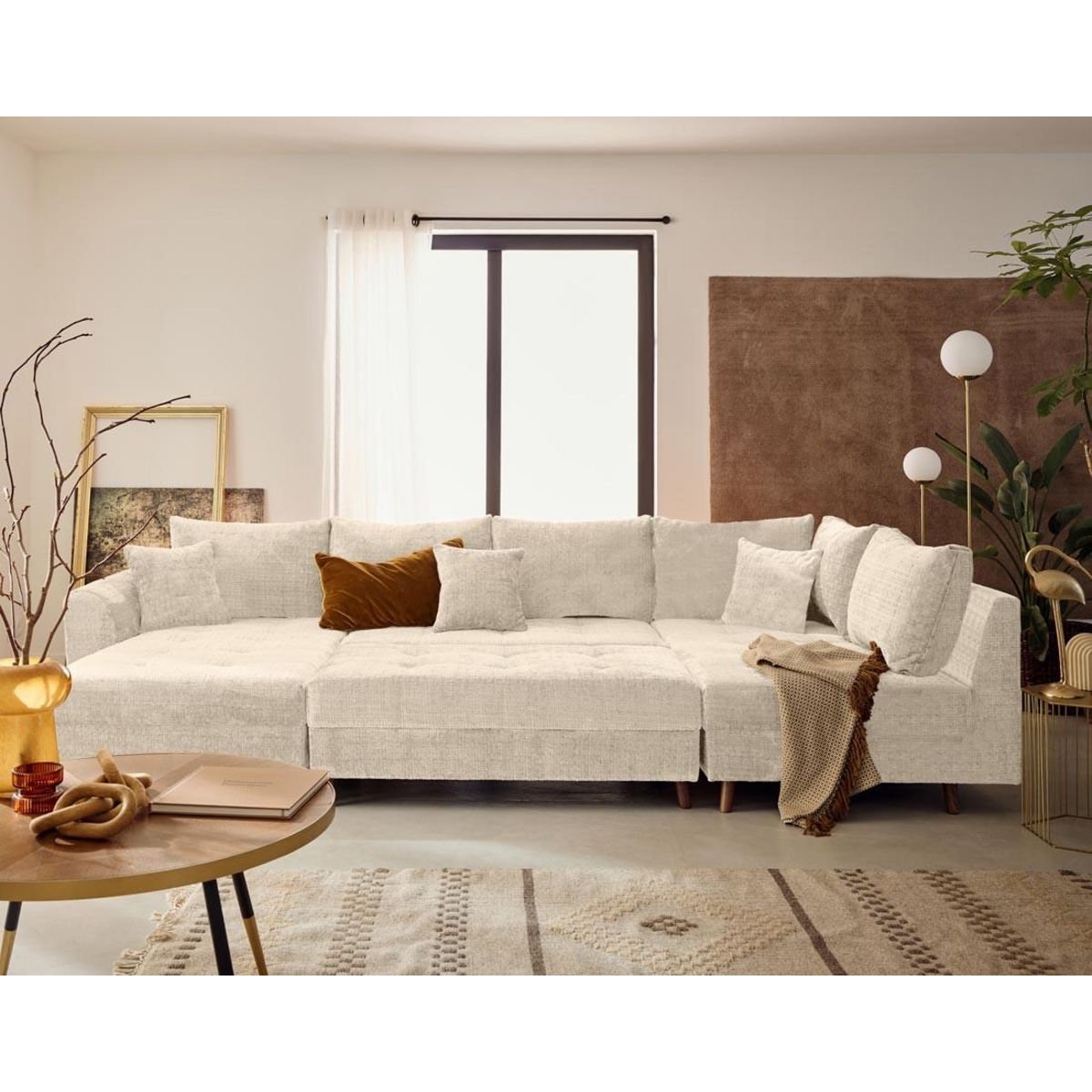 LISA DESIGN Rune - canapé panoramique d'angle droit 7 places en velours texturé