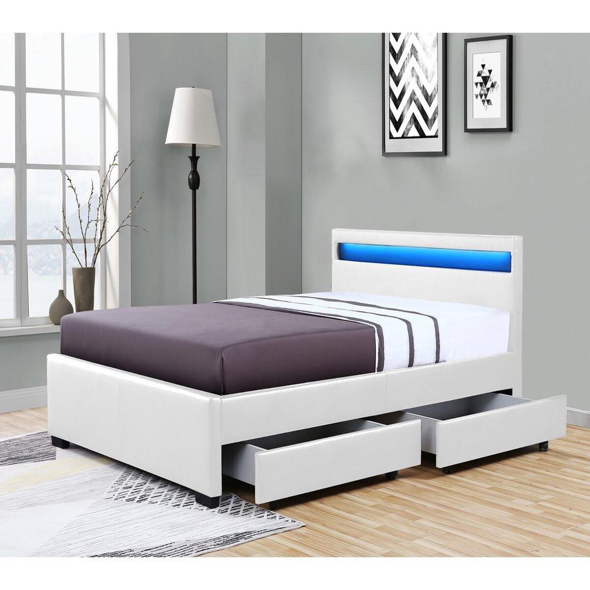 Voir la diapositive 3 : Habitat et Jardin Lit LED avec 4 tiroirs  Nico - 140 × 190 cm - Blanc