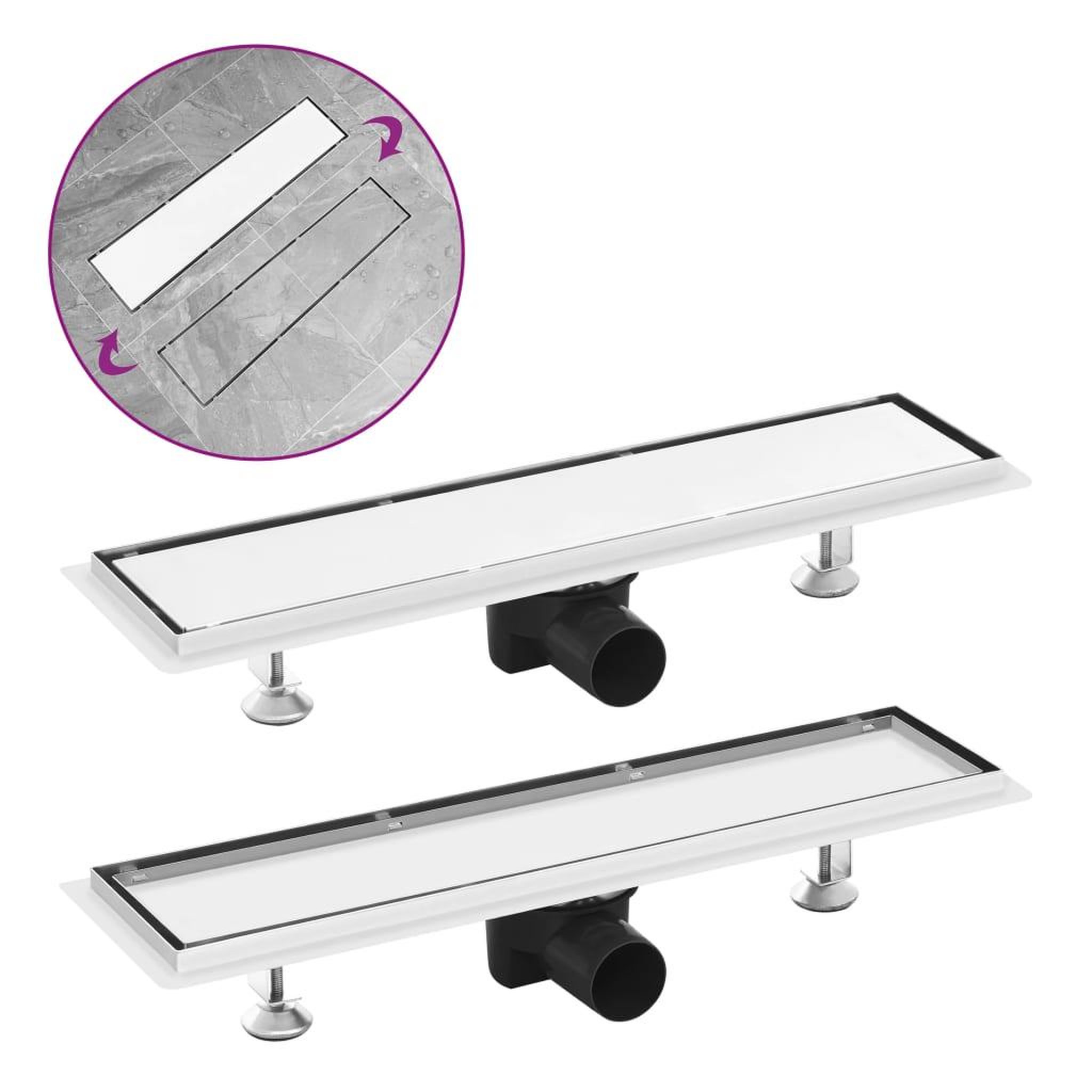 Voir la diapositive 1 : VIDAXL Drain de douche avec couvercle 2 en 1 53x14 cm Acier inoxydable