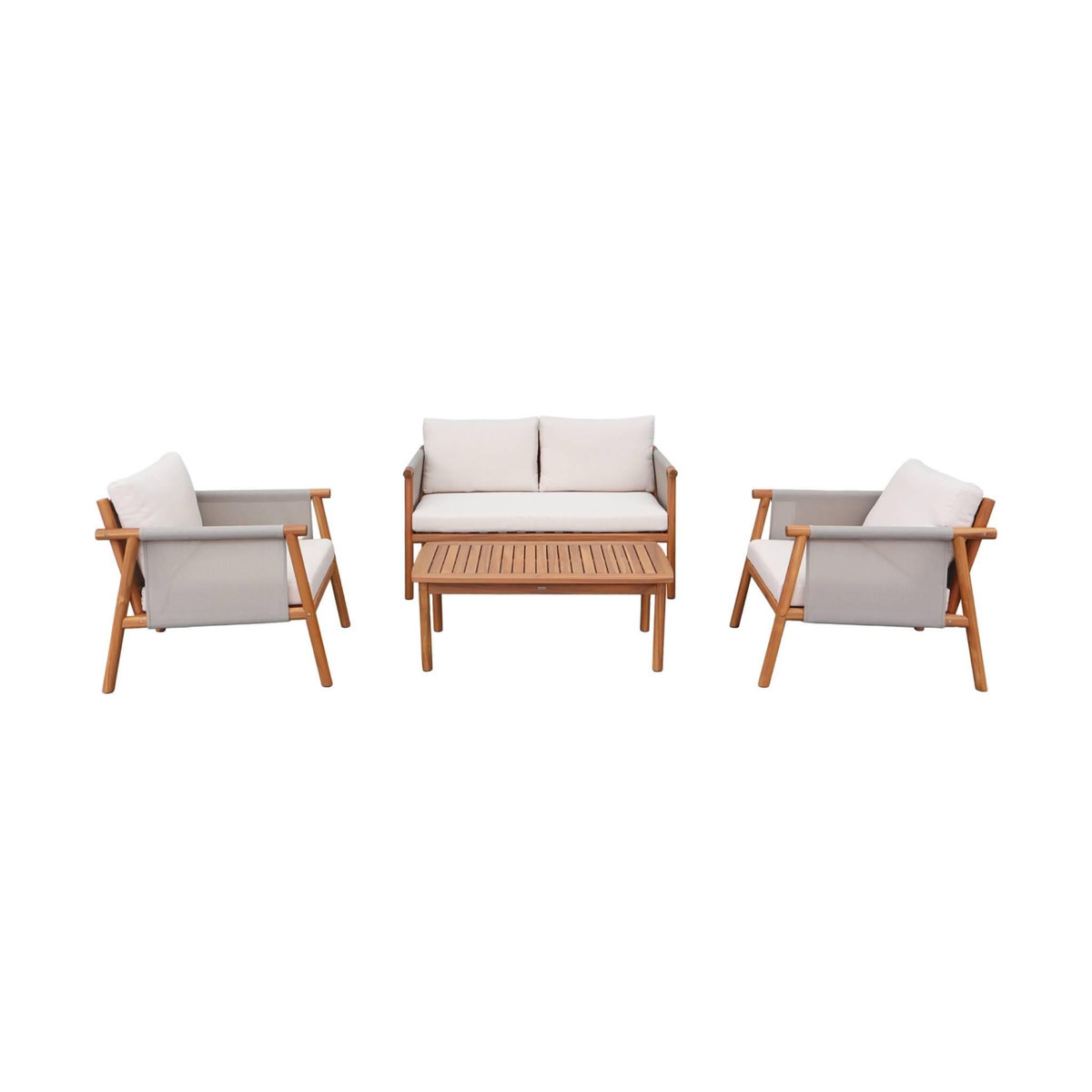 SWEEEK Salon de jardin bois d'acacia et tissu beige 4 places - Koa