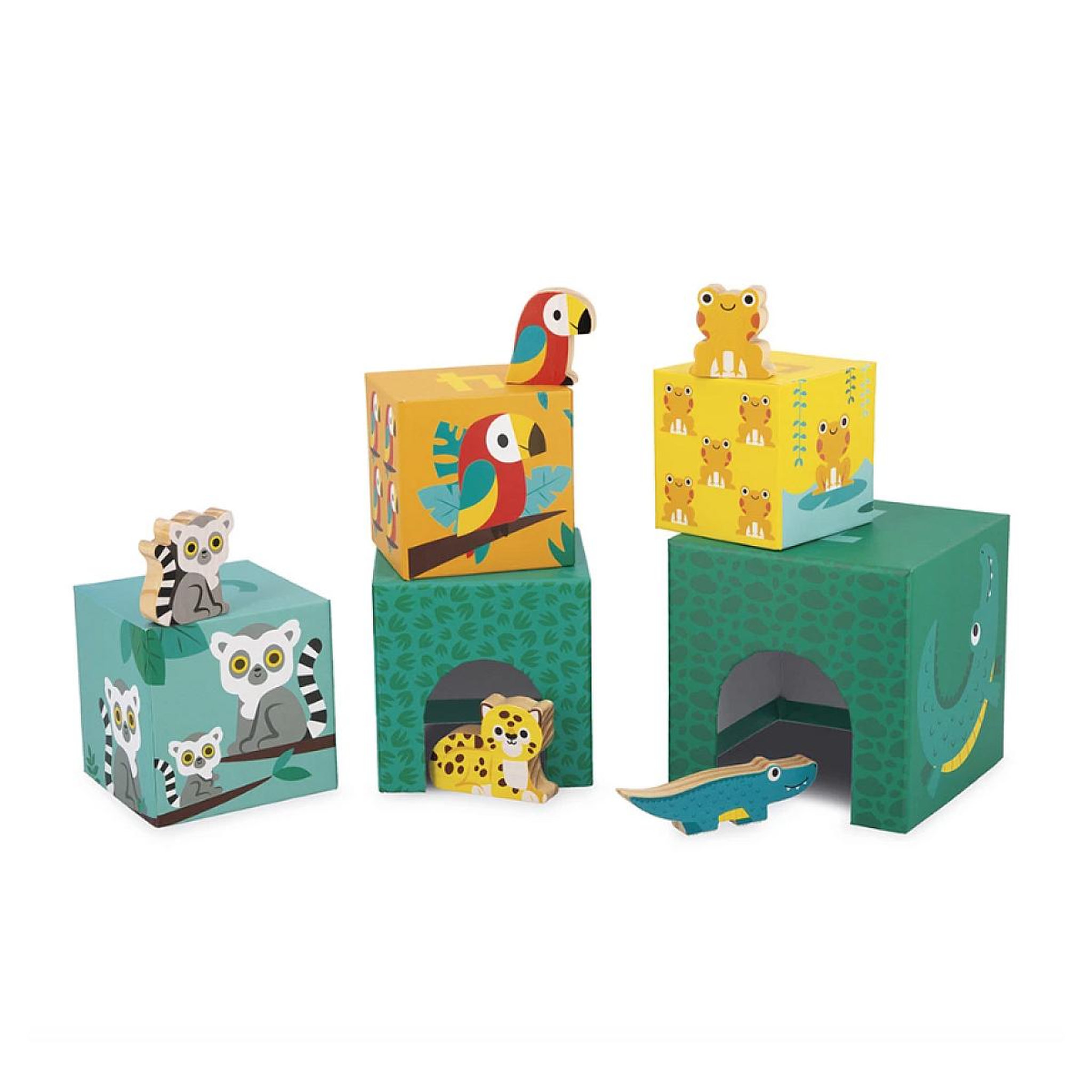 Voir la diapositive 2 : Juratoys-Janod Tropik - Pyramide 5 cubes en bois