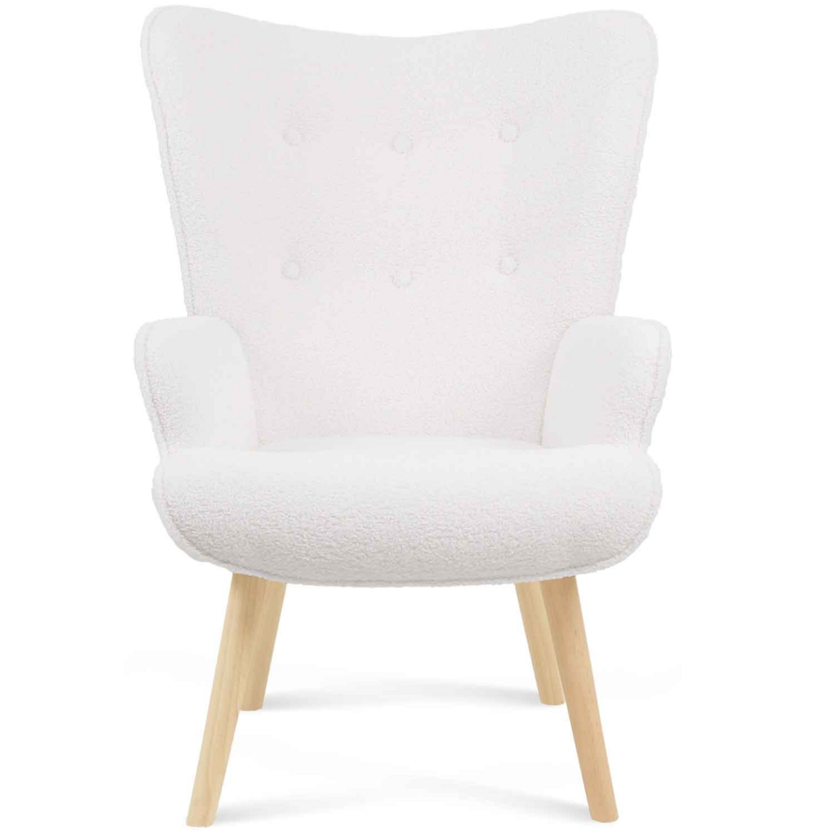 ID MARKET Fauteuil scandinave IVAR en tissu bouclette blanc