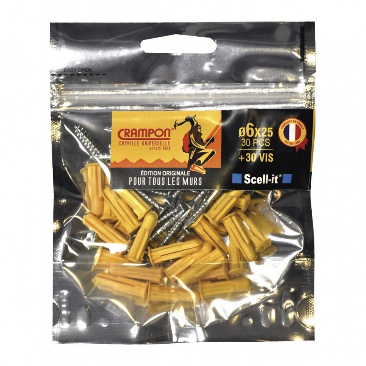 SCELL-IT Lot de 30 cheville et vis universelles SCELL-IT, Diam.6 mm x L.25 mm