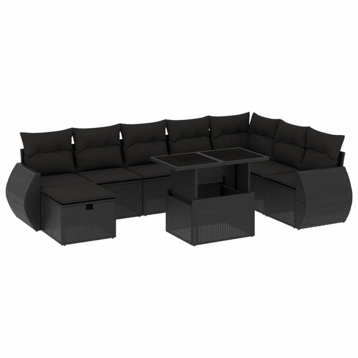 VIDAXL Salon de jardin 9 pcs avec coussins noir resine tressee