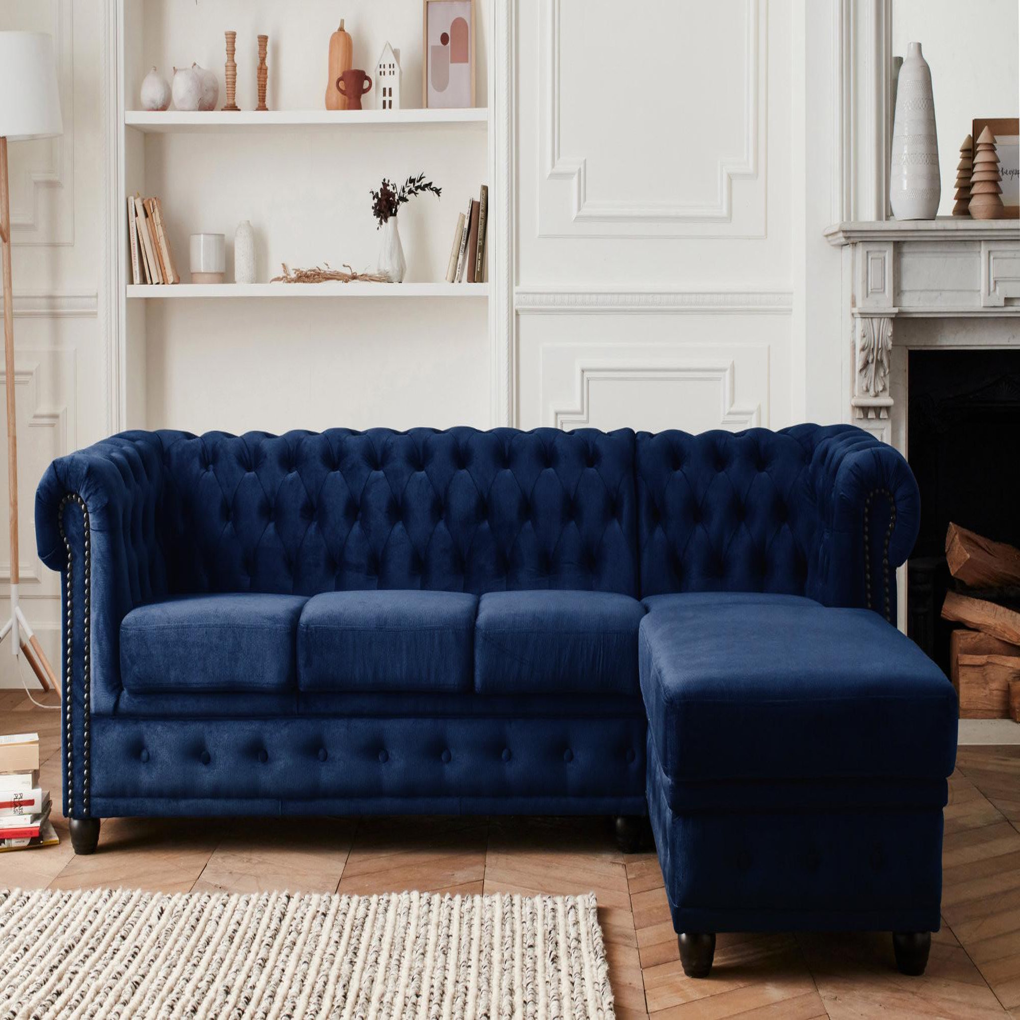 Voir la diapositive 2 : LISA DESIGN William - canapé chesterfield d'angle droit - 4 places - en velours