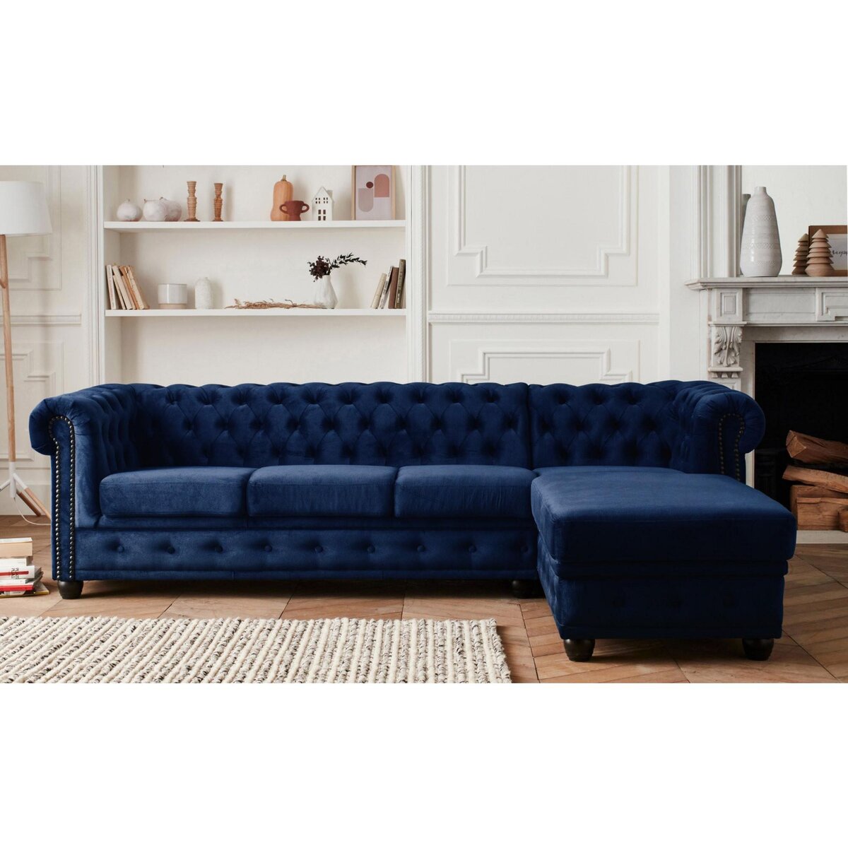 LISA DESIGN William - canapé chesterfield d'angle droit - 4 places - en velours