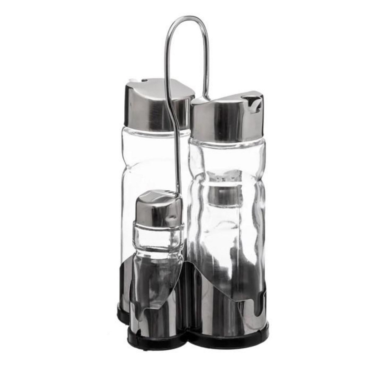 B BASIC & CO Ensemble avec Support  Huile Vinaigre & Sel Poivre  20cm Argent