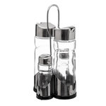 B BASIC & CO Ensemble avec Support  Huile Vinaigre & Sel Poivre  20cm Argent