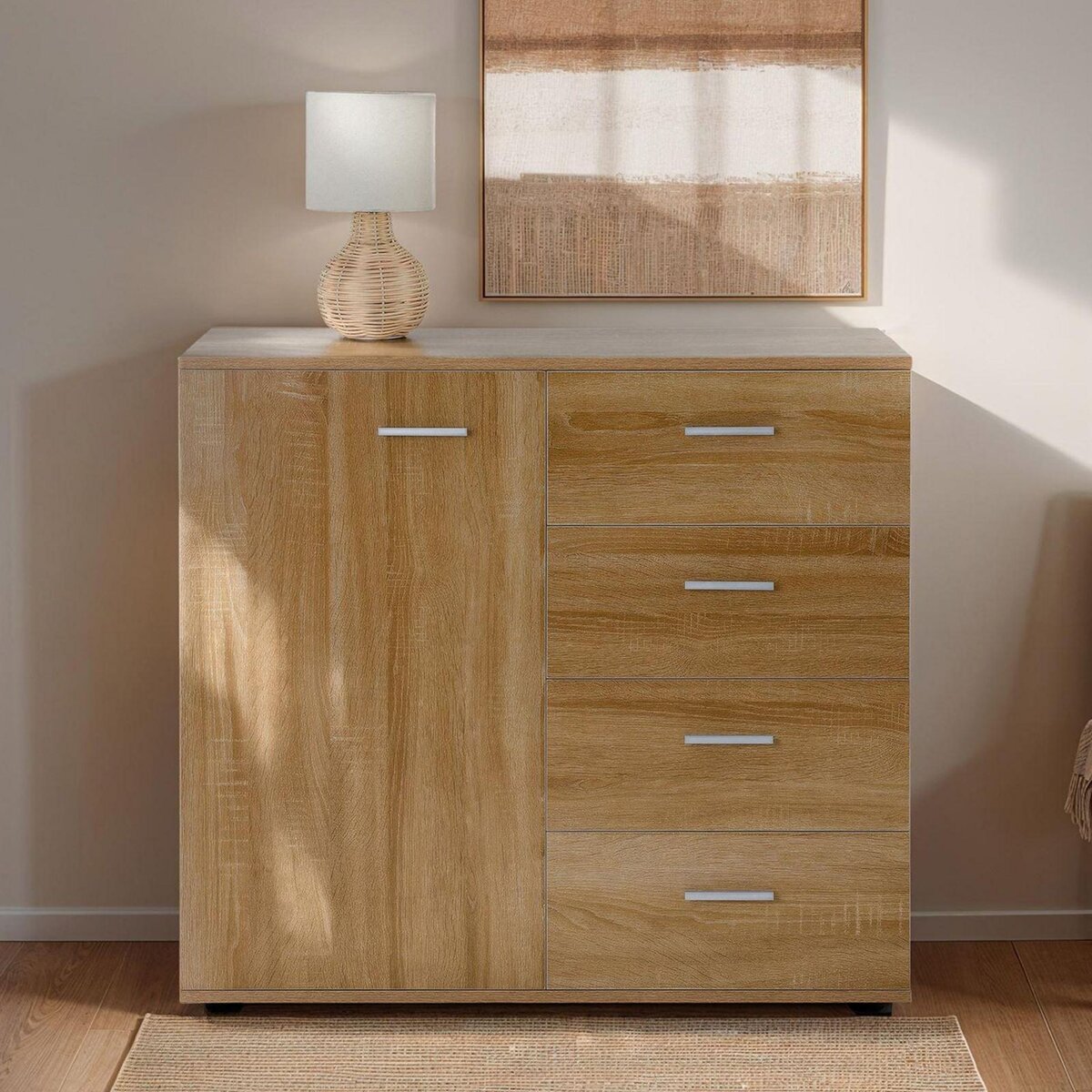 IDIMEX Buffet CHICAGO avec 4 tiroirs et 1 porte, en mélaminé