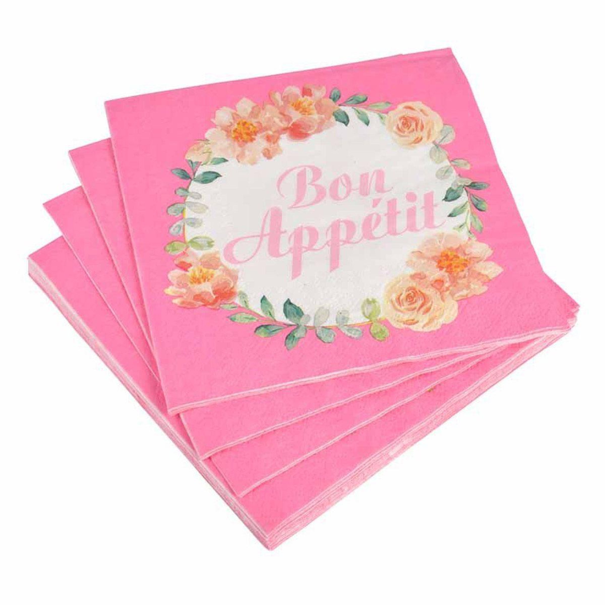 HOMEA Lot de 20 serviettes en papier  fleurs  33x33cm rose