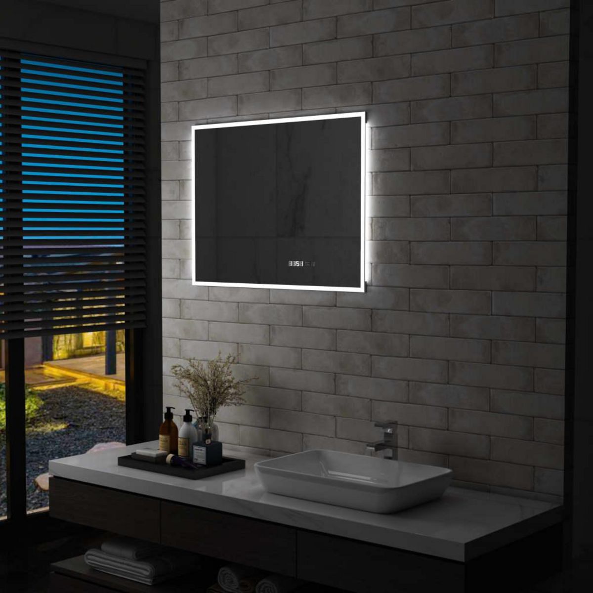 VIDAXL Miroir a LED et capteur tactile et affichage d'heure 80x60 cm