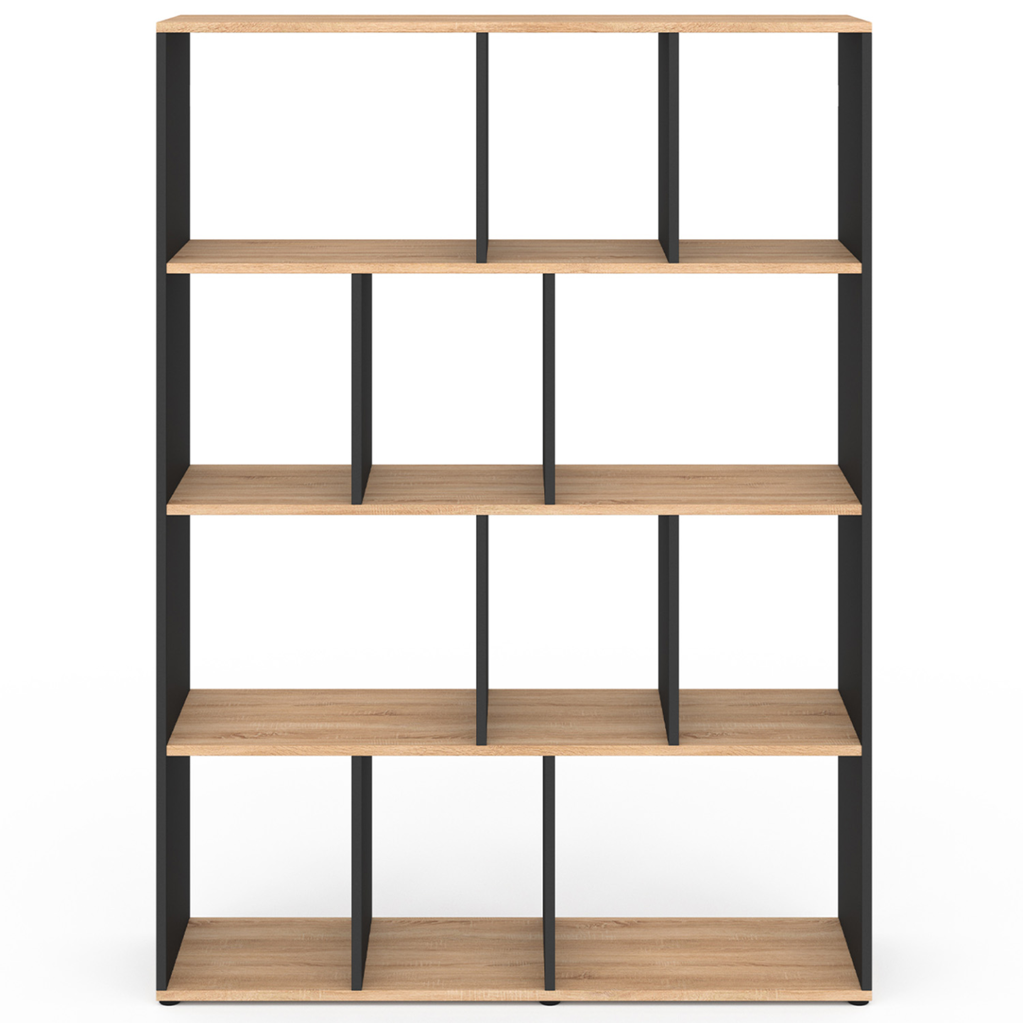 Voir la diapositive 3 : ID MARKET Etagère bibliothèque jena 4 niveaux noir et effet bois 143 cm