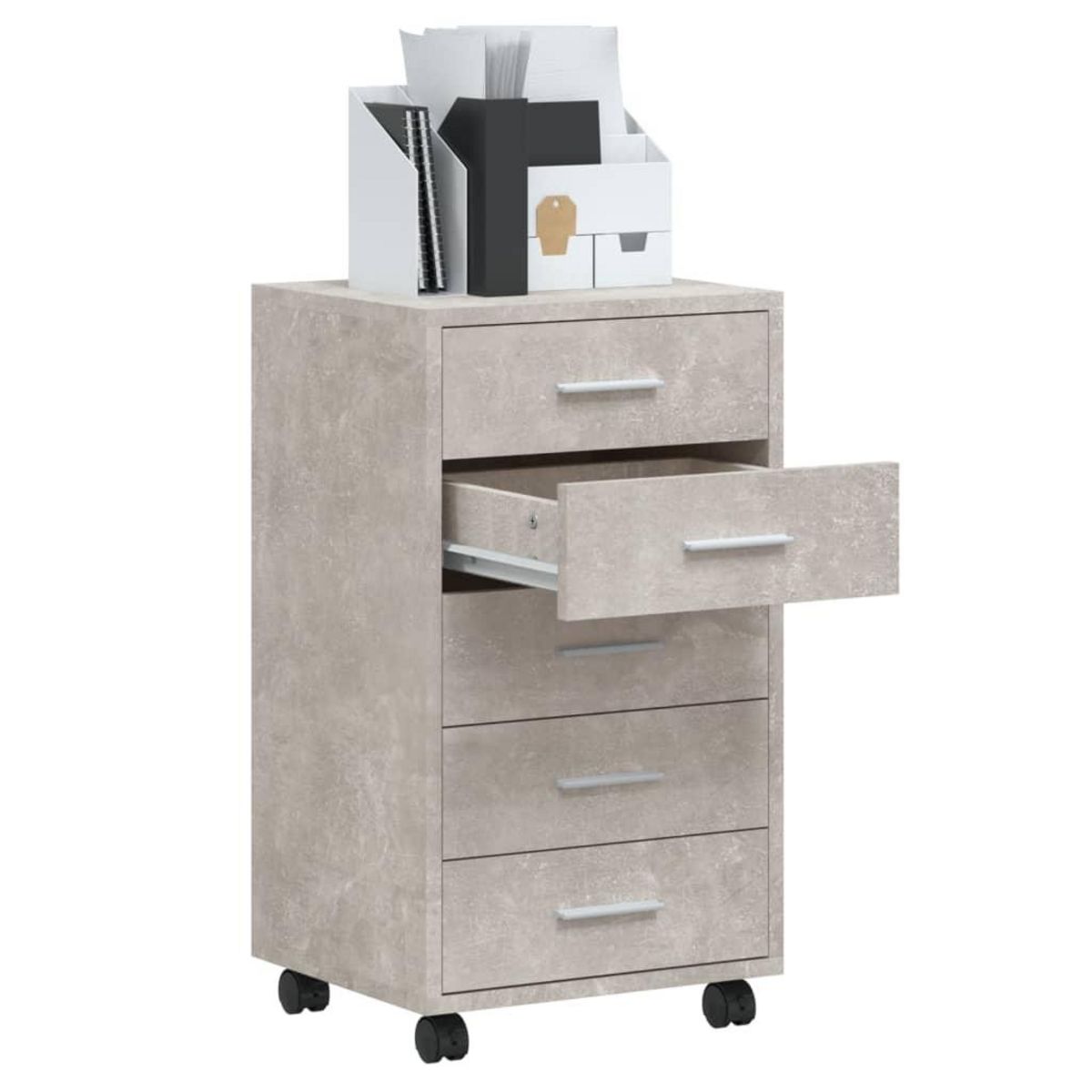 VIDAXL Armoire a tiroirs avec roulettes Gris beton Bois d'ingenierie
