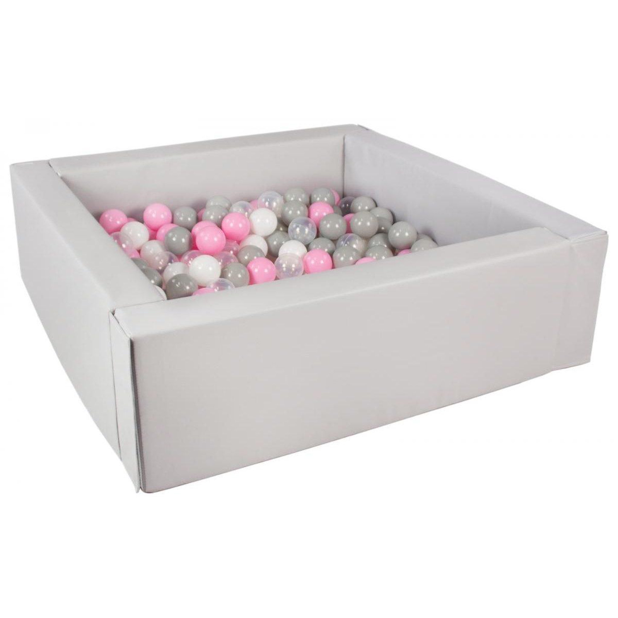 VELINDA Piscine à balles carrée avec 300 balles - gris/blanc, transparent, rose clair, gris