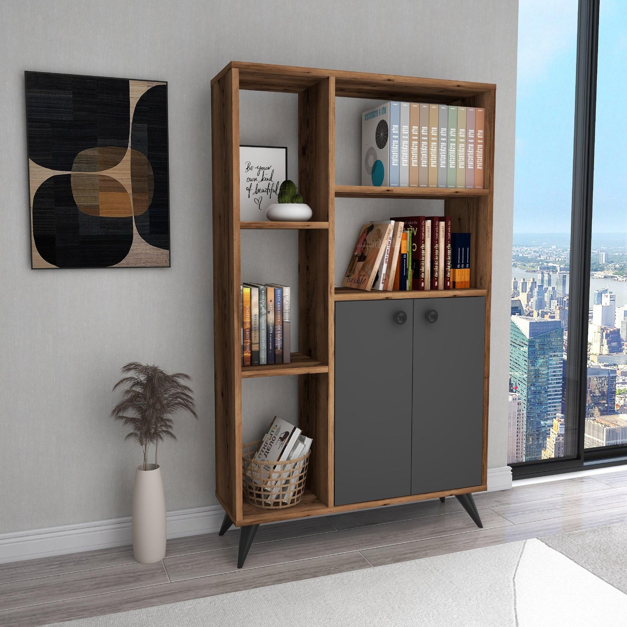 Voir la diapositive 2 : Habitat et Jardin Bibliothèque en bois  meldan  - 80 x 25 x 135 cm - noyer clair, anthracite