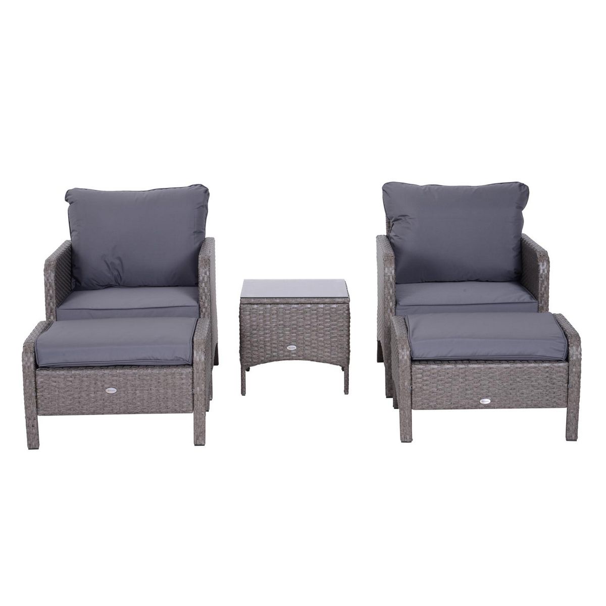 OUTSUNNY Outsunny Lot de 2 fauteuils de jardin grand confort repose-pied table basse résine tressée imitation rotin coussins gris