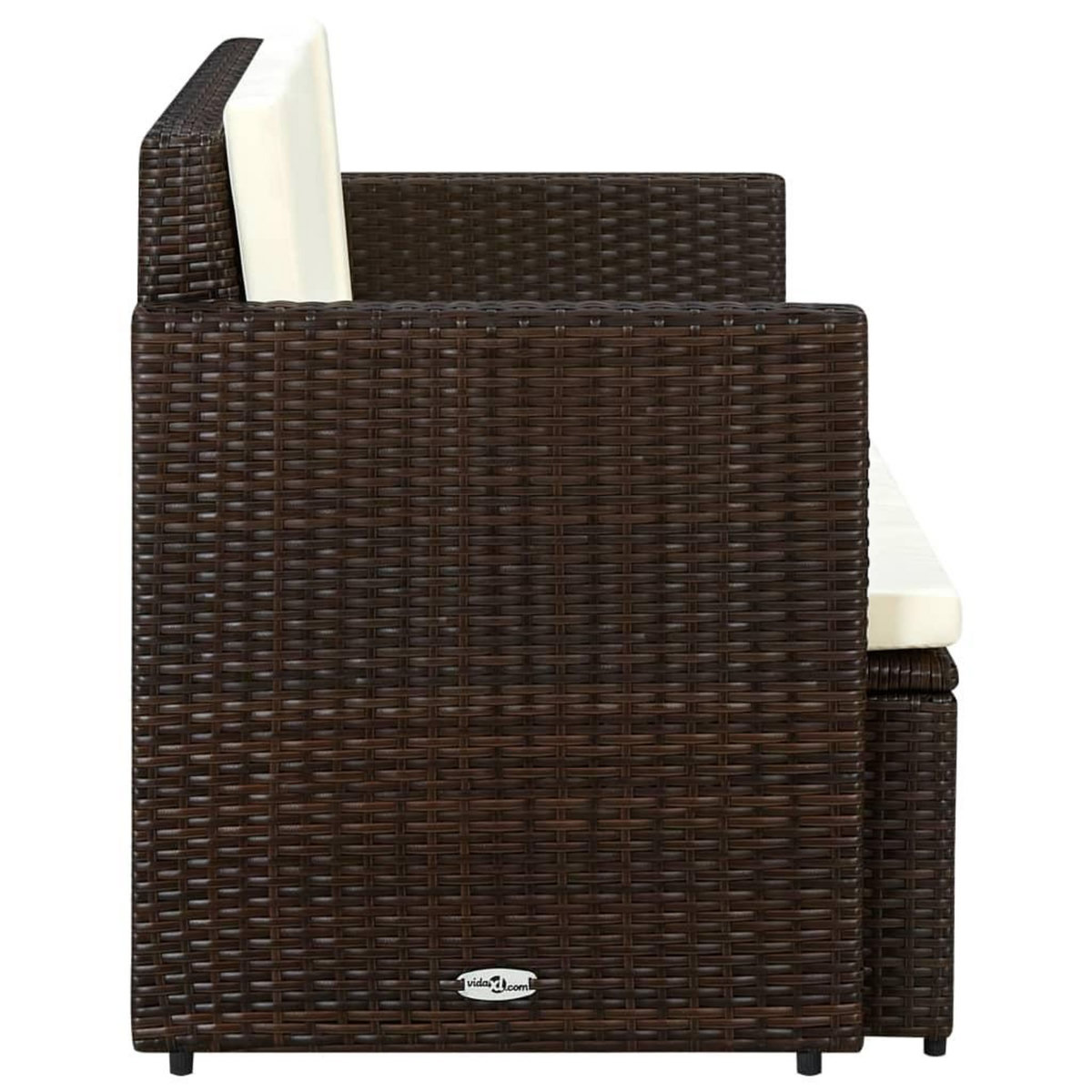 VIDAXL Canape de jardin a 2 places avec coussins Marron Resine tressee
