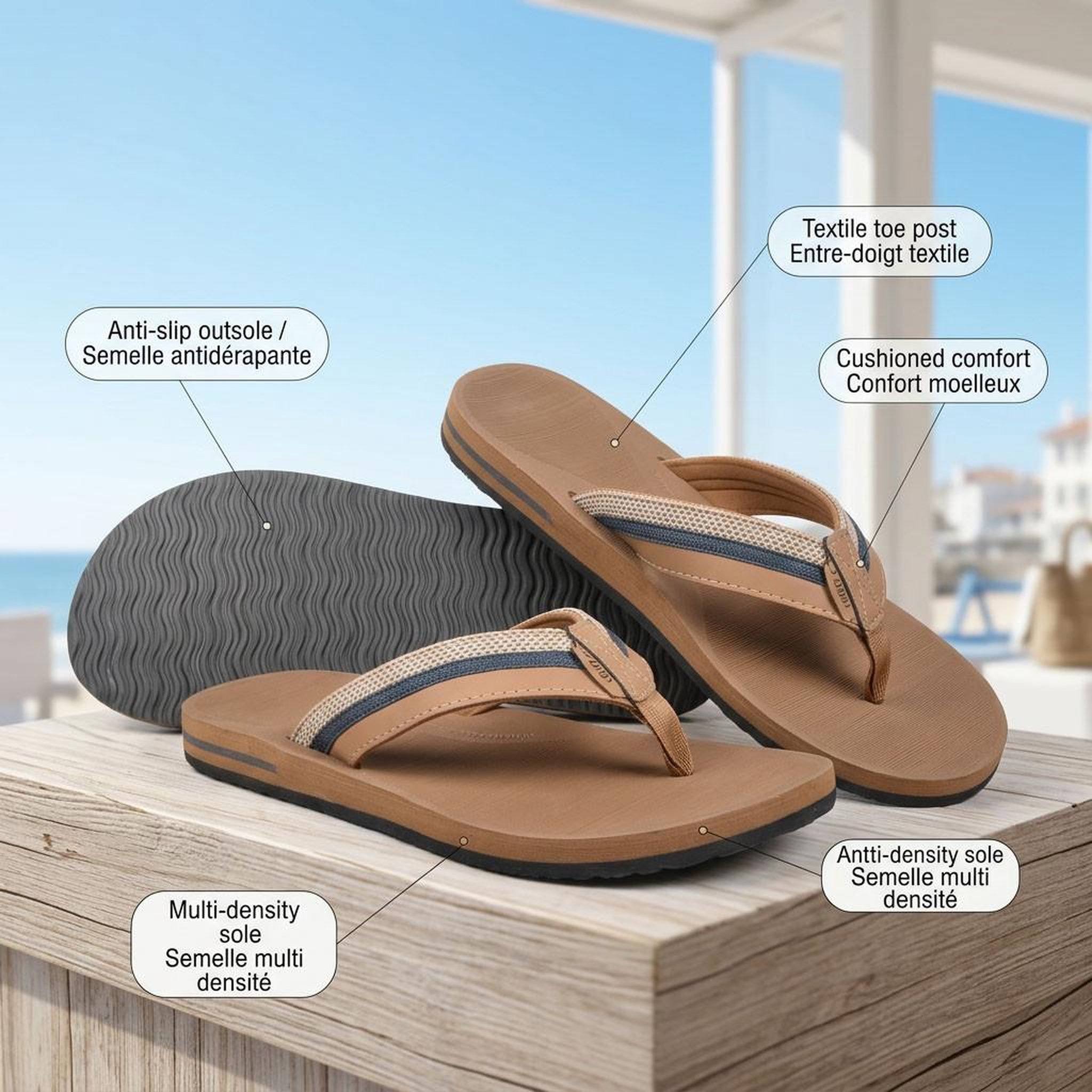 Voir la diapositive 4 : OZABI OZABI Tongs homme confort multi densite semelle epaisse antiderapante