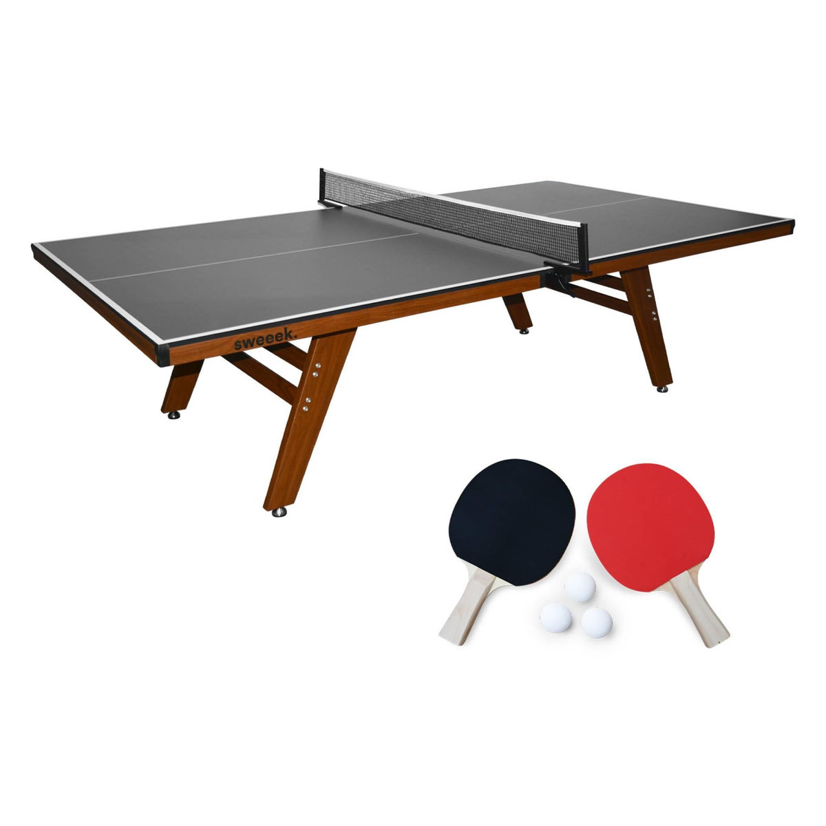 SWEEEK Table de ping pong intérieur deluxe avec 2 raquettes et 3 balles