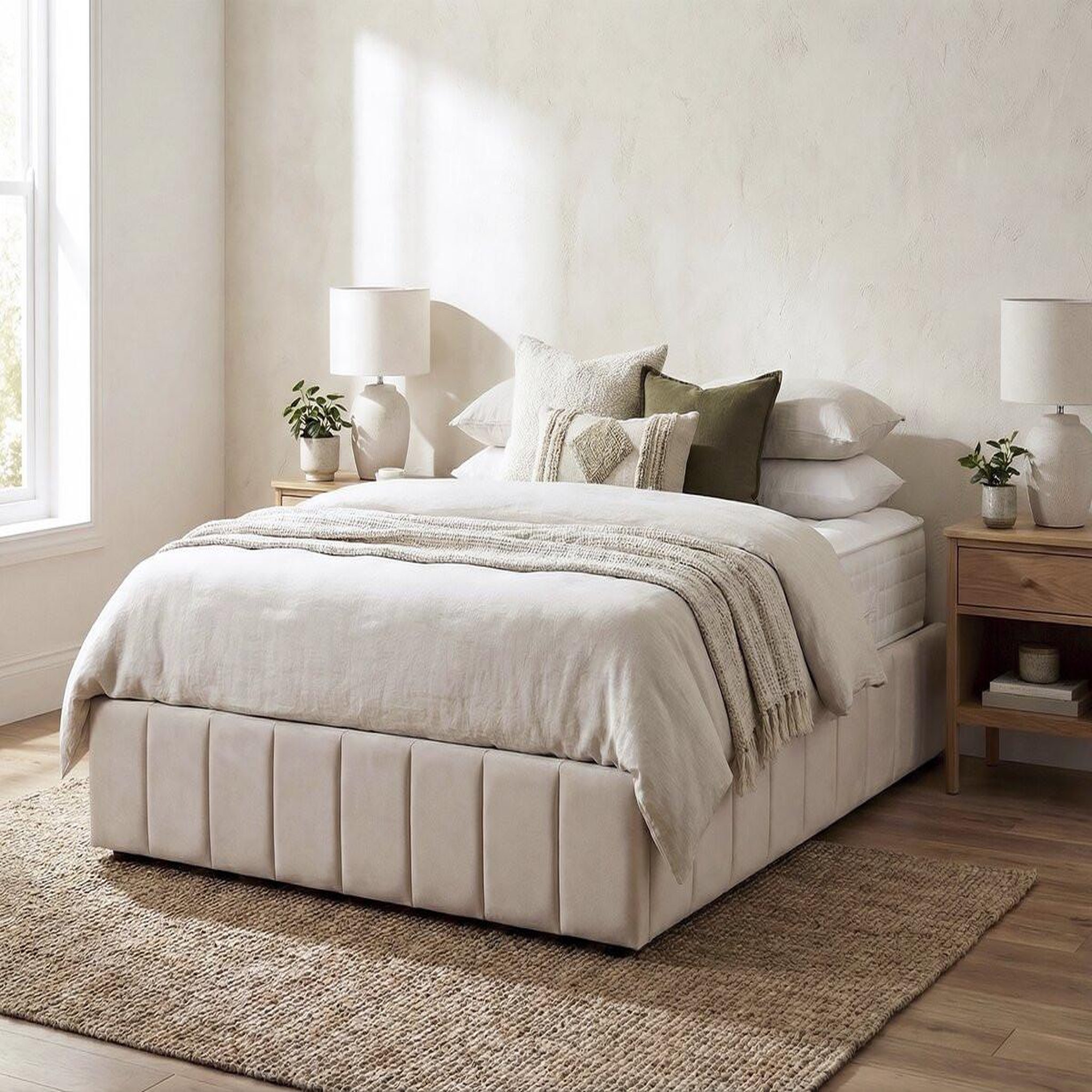 Voir la diapositive 2 : Habitat et Jardin Lit double en velours avec coffre et sommier  meribel  - beige - 160 x 200 cm