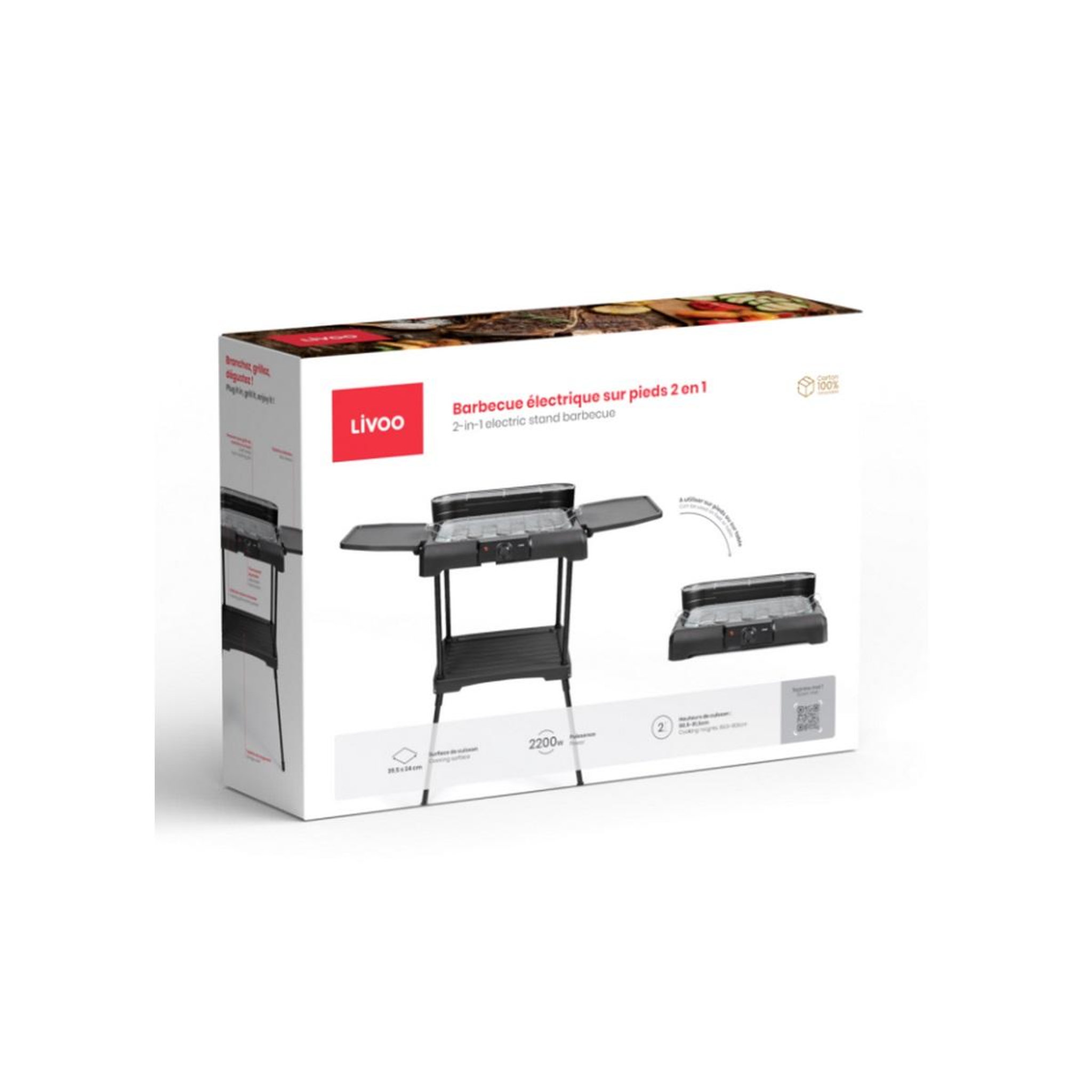 Voir la diapositive 4 : LIVOO Barbecue électrique sur pieds 2200w noir - dom507