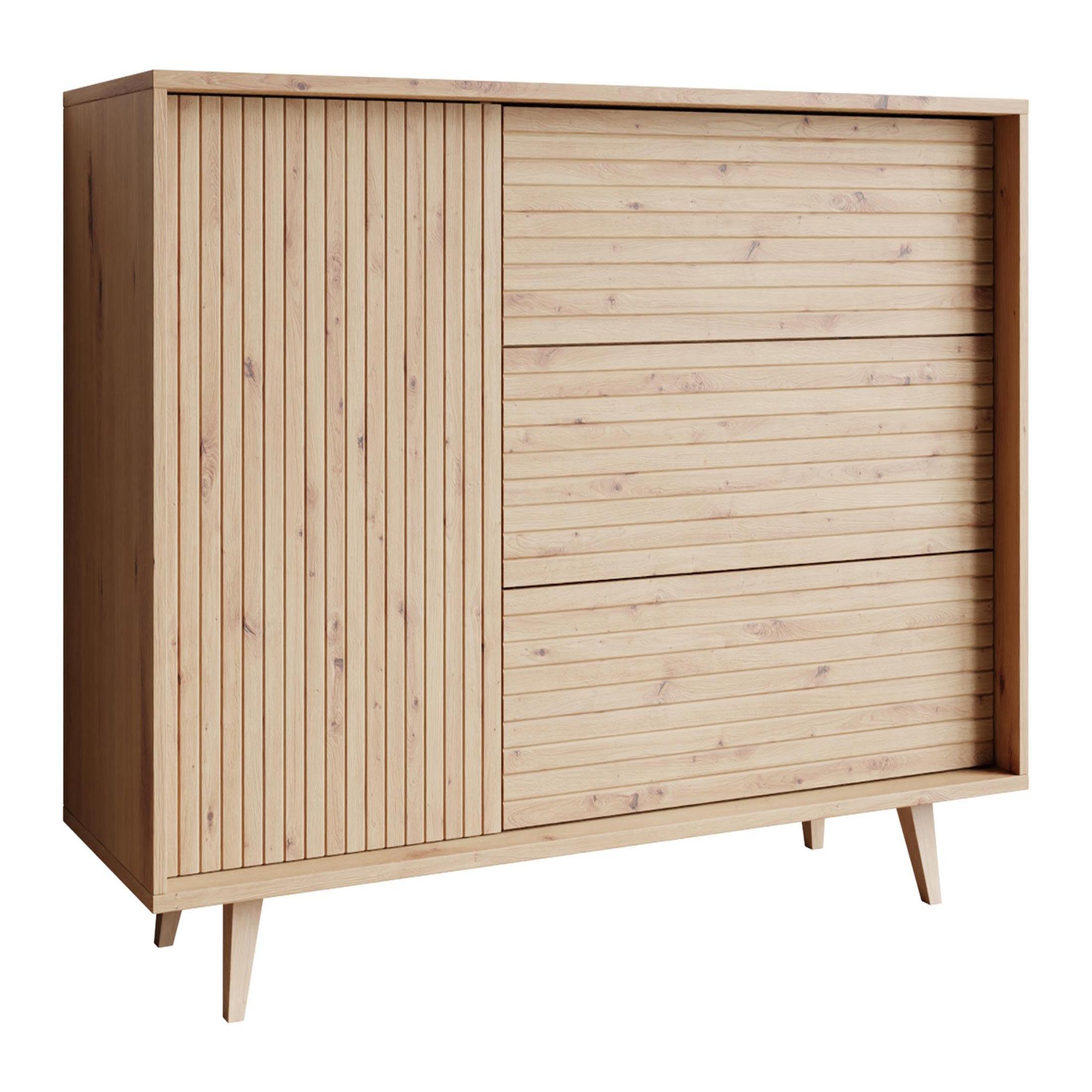 Voir la diapositive 1 : BEST MOBILIER Diego - buffet - effet bois - 3 tiroirs et 1 porte - 120 cm
