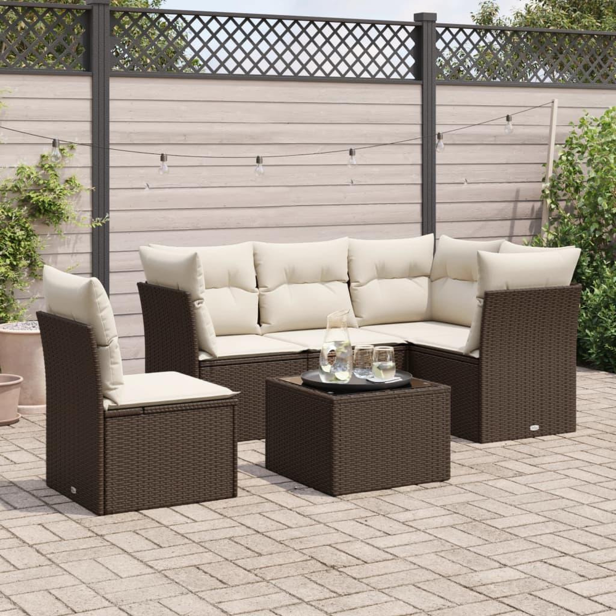 VIDAXL Salon de jardin avec coussins 6 pcs marron resine tressee