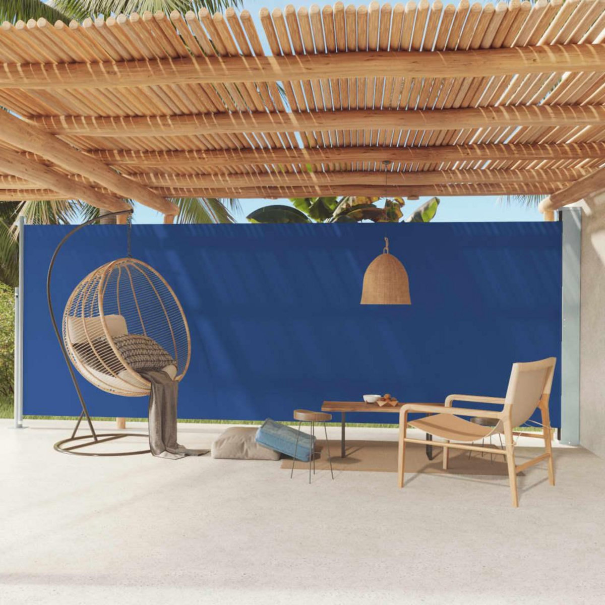 VIDAXL Auvent lateral retractable de patio 200x600 cm Bleu