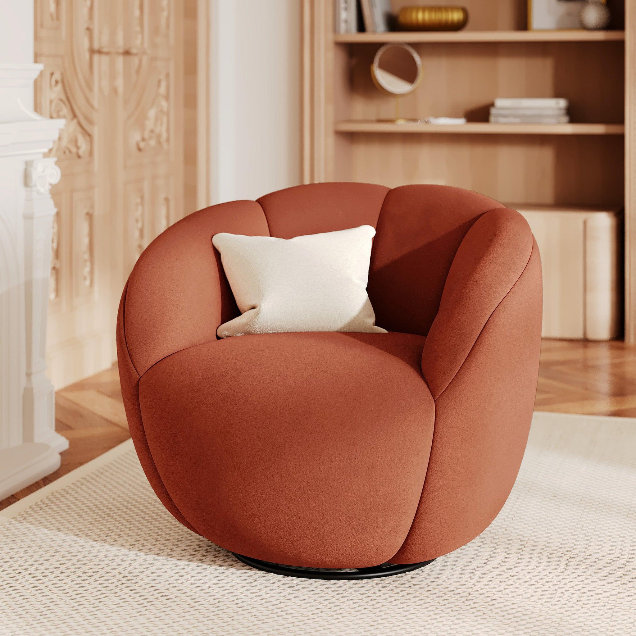Voir la diapositive 2 : MAISON PAVANE Fauteuil pivotant en velours rouge brique-ysé