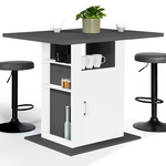 ID MARKET Ilot central UGO 110 cm plateau bois gris et blanc avec rangements