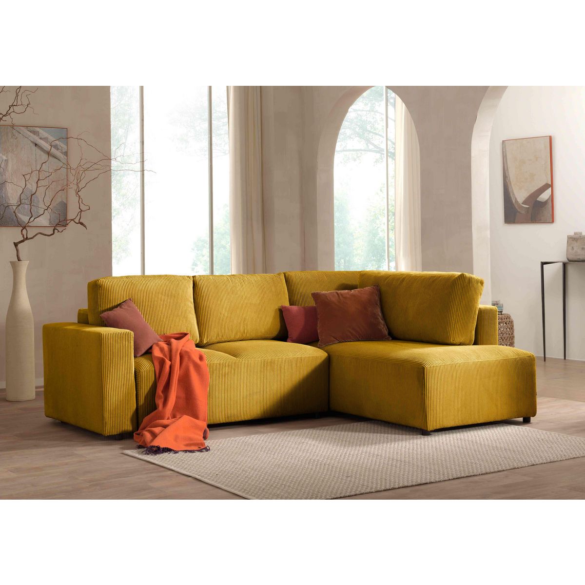 LISA DESIGN Livy - canapé d'angle convertible - avec coffre - en velours côtelé - 5 places - droit