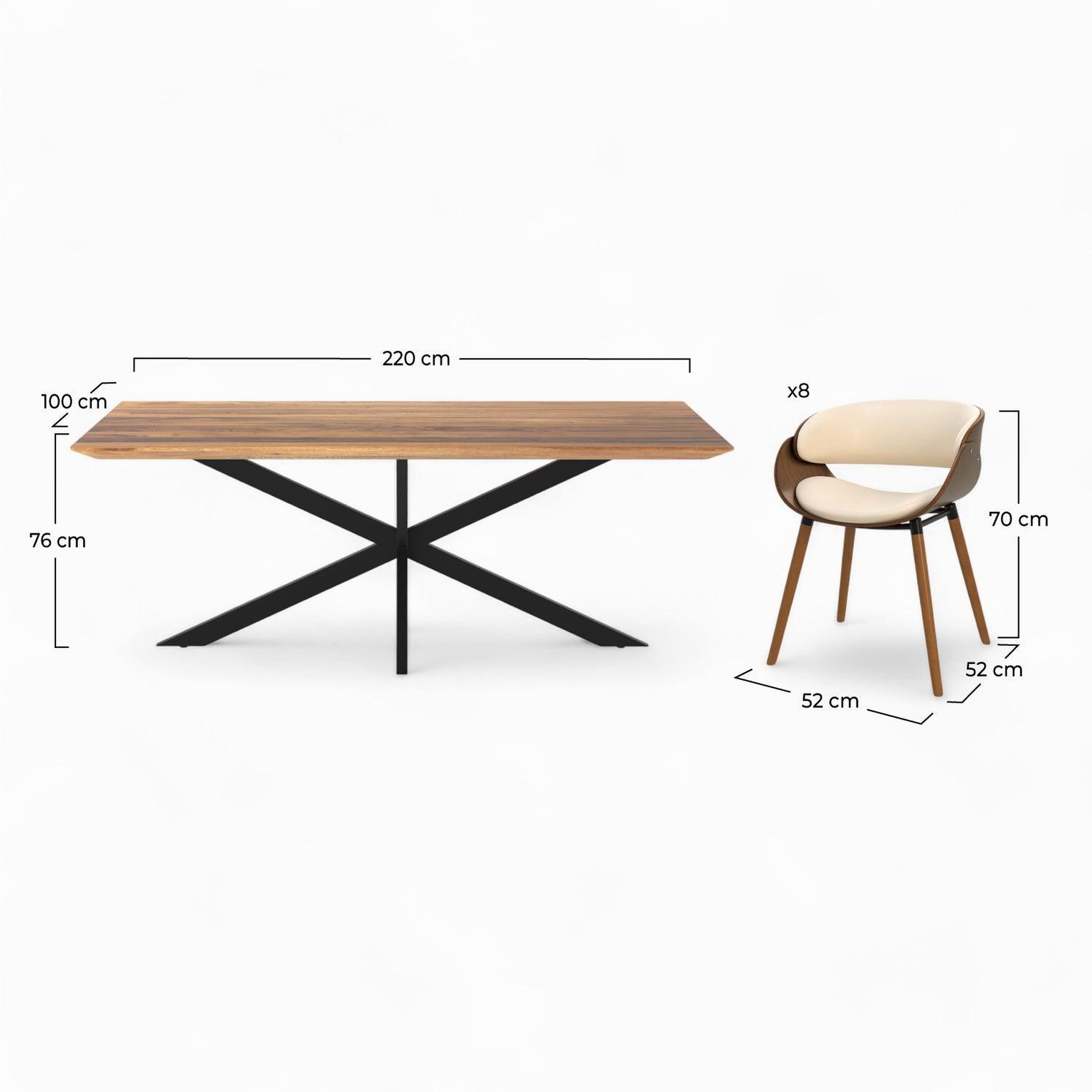 Voir la diapositive 4 : MAISON PAVANE Table et chaises 8 personnes en cuir synthétique beige et bois-Surdiman