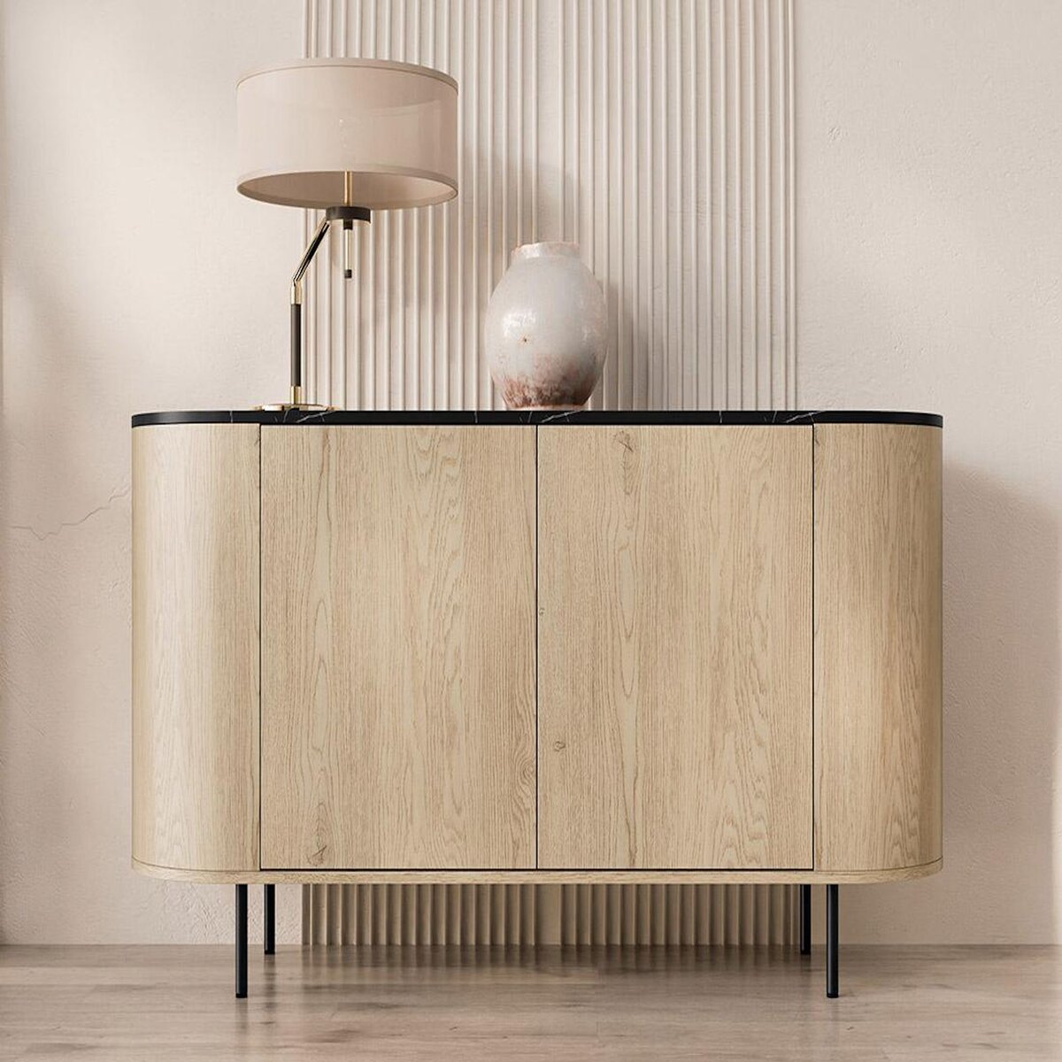 BEST MOBILIER Sansa - buffet bas 139 cm - 2 portes et 1 étagère - plateau effet marbre