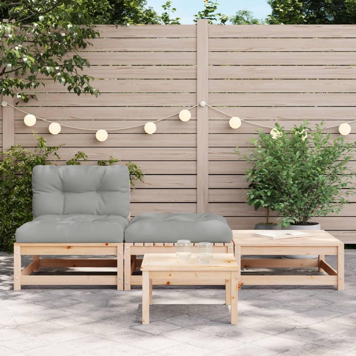 VIDAXL Canape de jardin sans accoudoirs avec coussins et repose-pieds