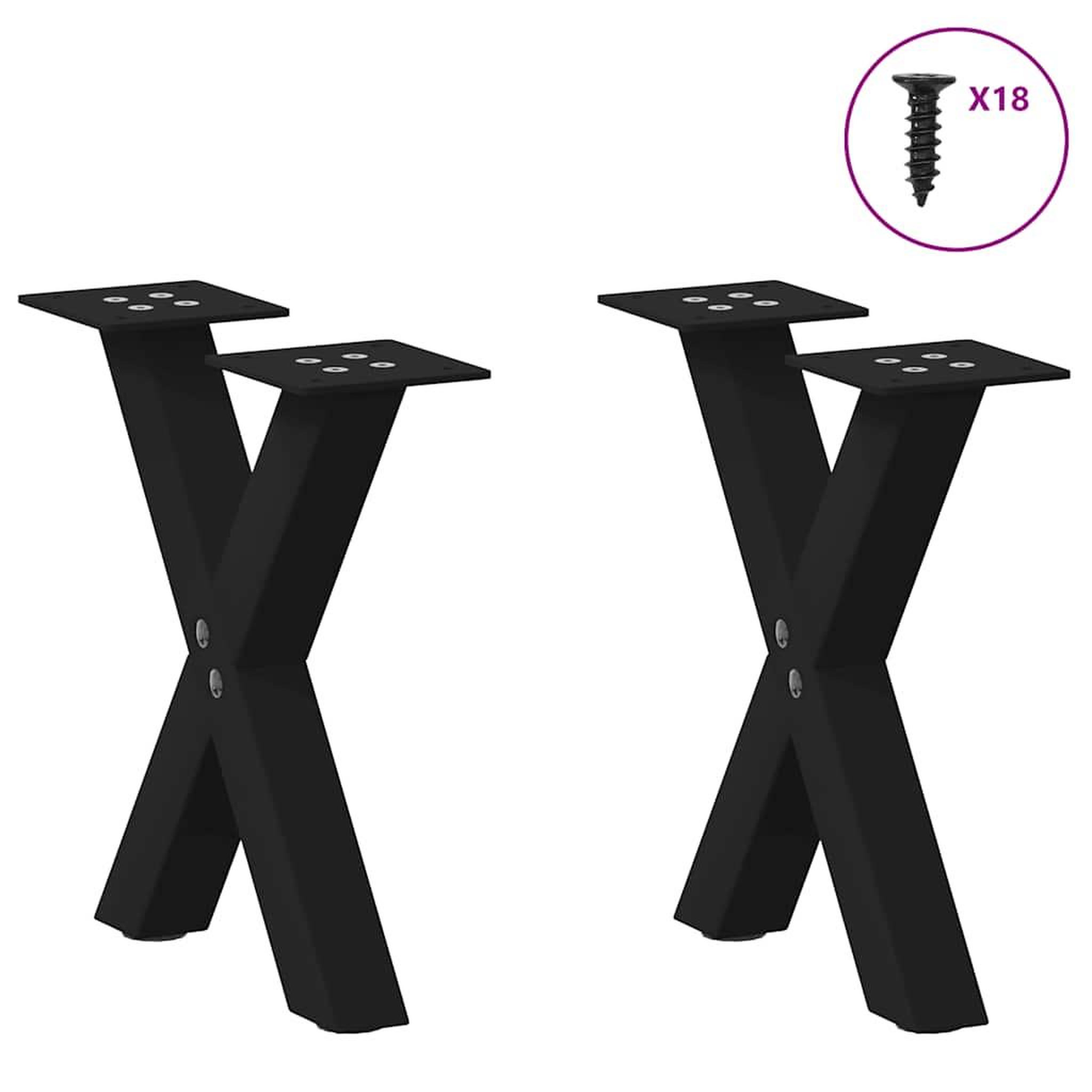 Voir la diapositive 3 : VIDAXL Pieds de table basse forme de X 2 pcs noir 37x(30-31) cm acier